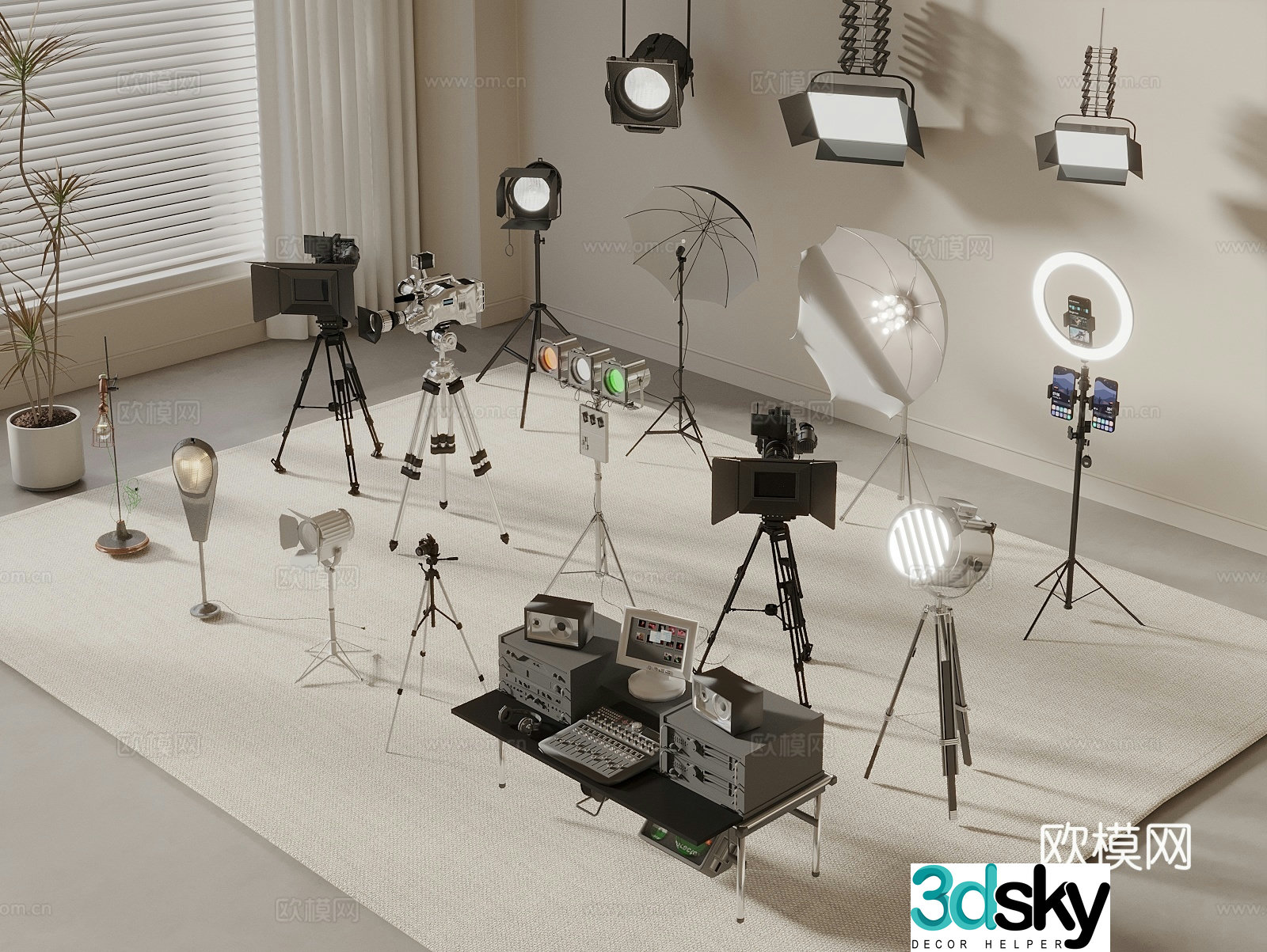 Photographic equipment, photography props, video camera, fill light machine, photo studio, live broadcast room 3D model