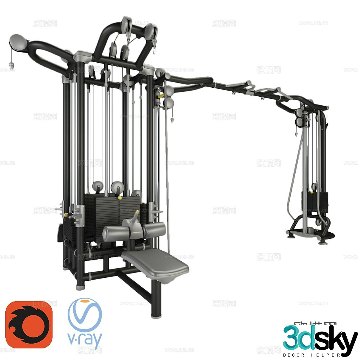 Black cable workstation set 02 3d model