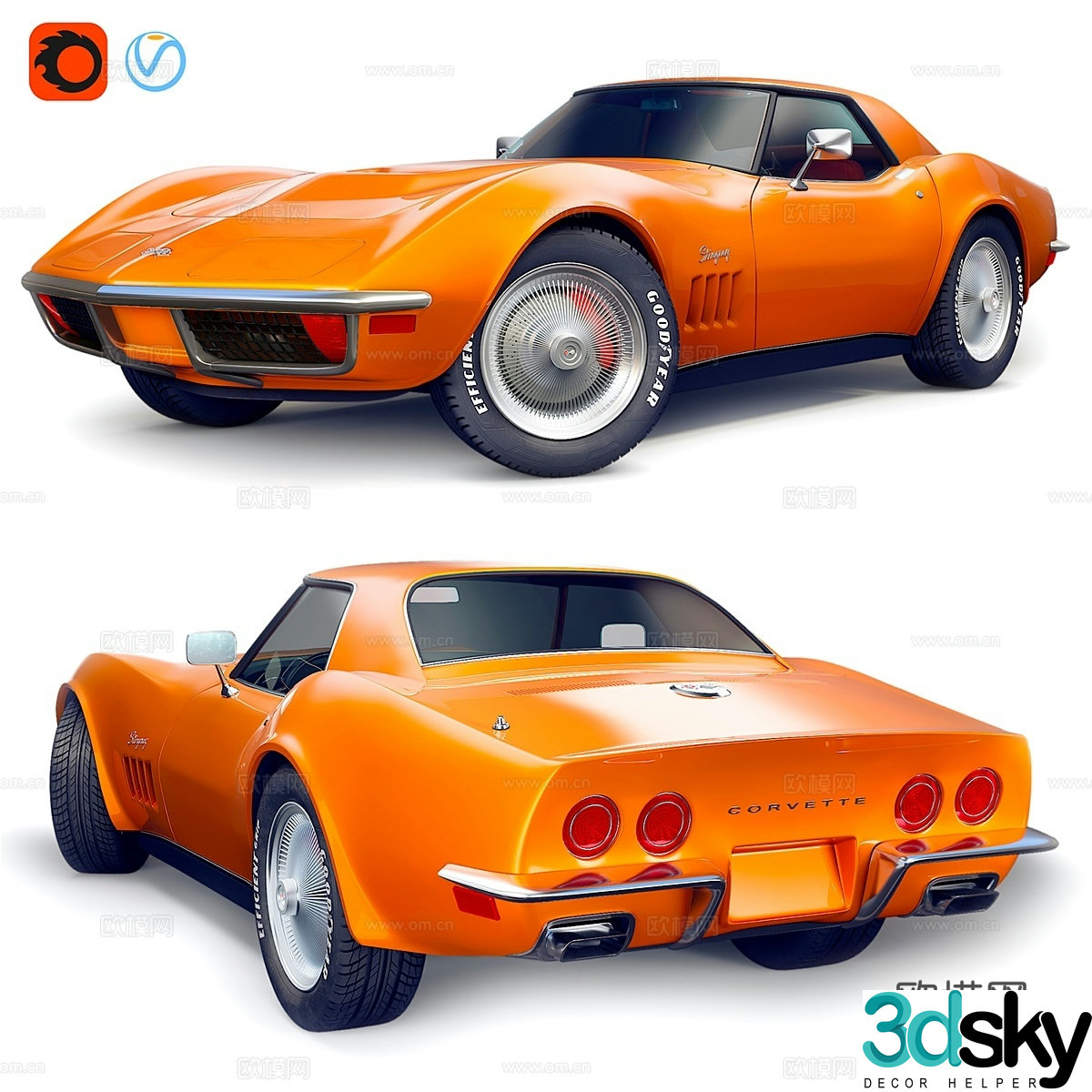 1968 Chevrolet Corvette Stingray sports car 3d model