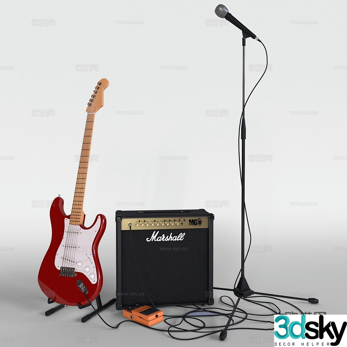 Electric guitar with speaker 3d model