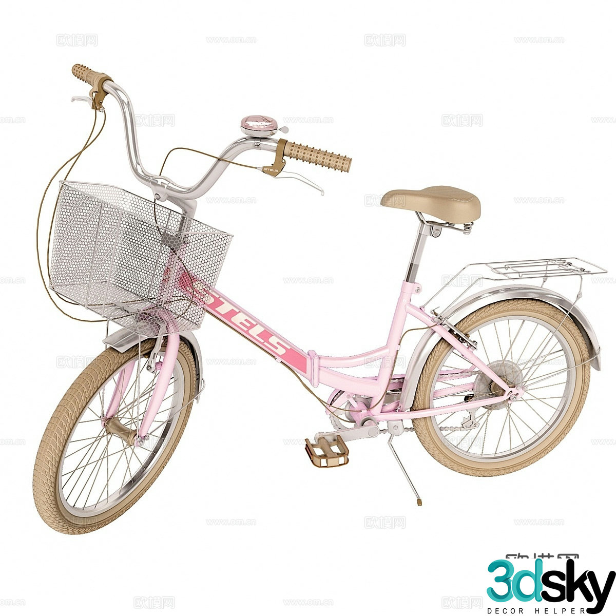 Pink folding bike Stels Pilot 3d model