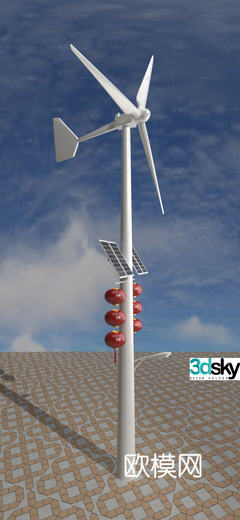 Wind powered circuit light solar lantern 3d model