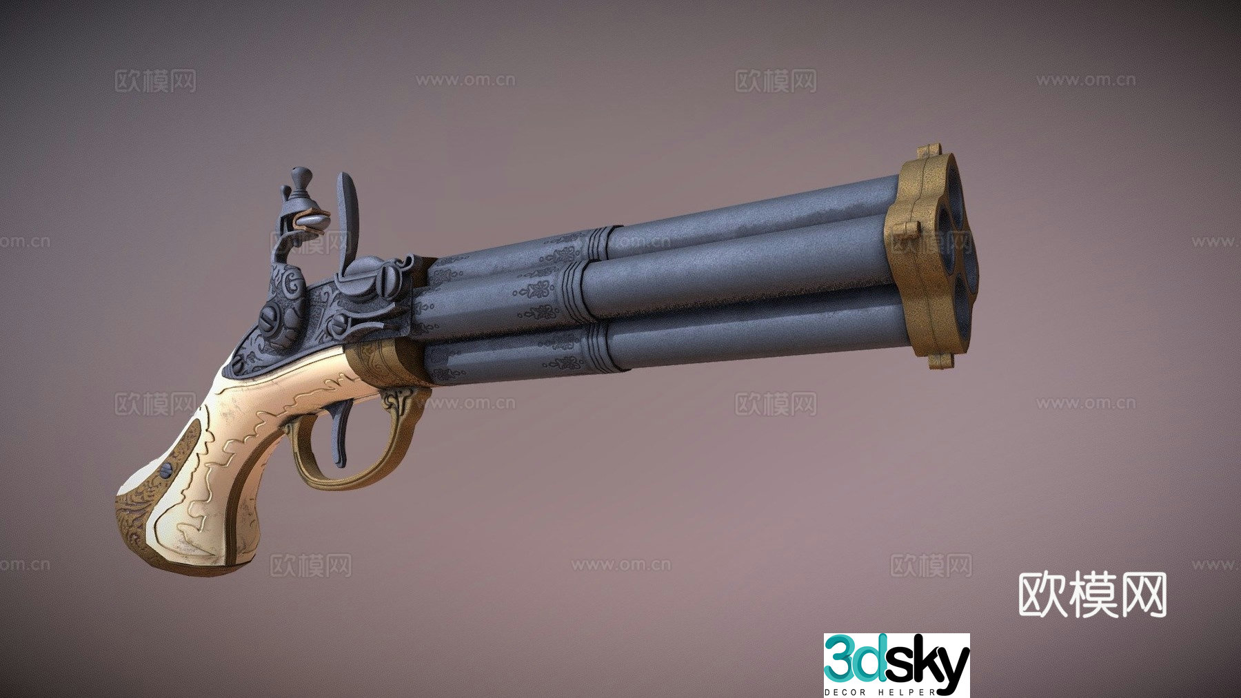 Four barrel flintlock revolver 3d model