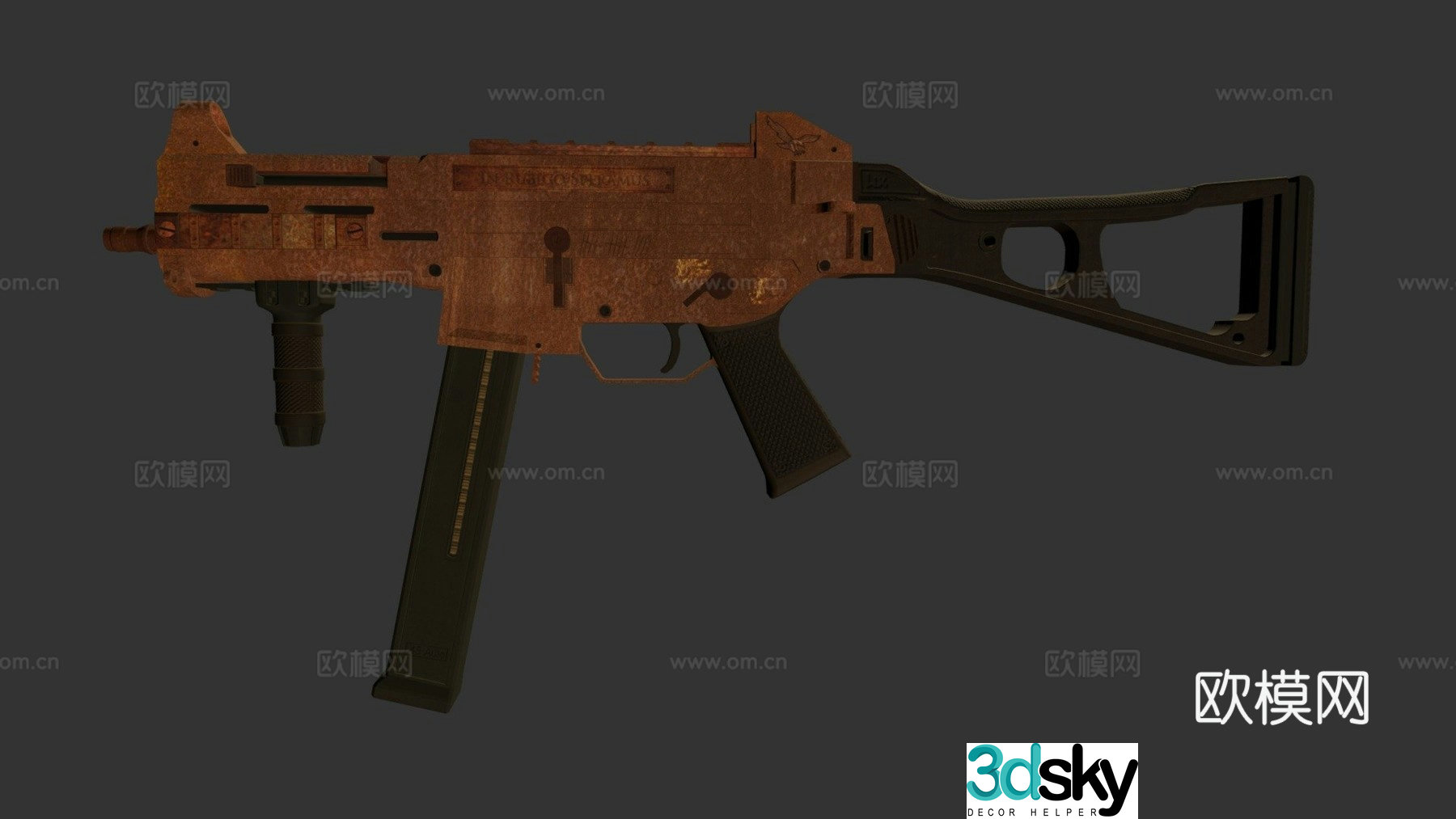 UMP45 rusty parts 3d model