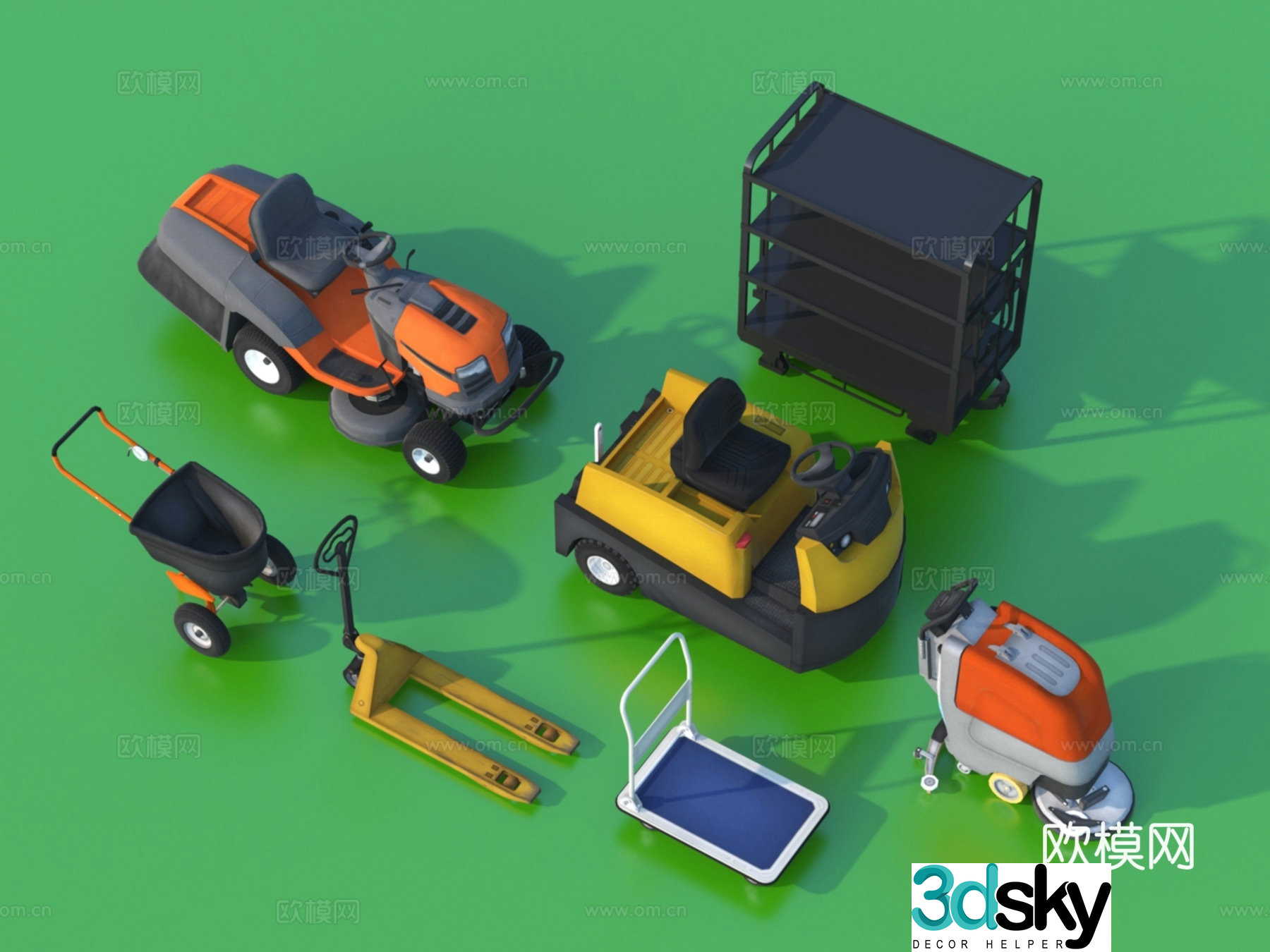 trolley lawn mower cleaning truck sweeper 3d model 3d model