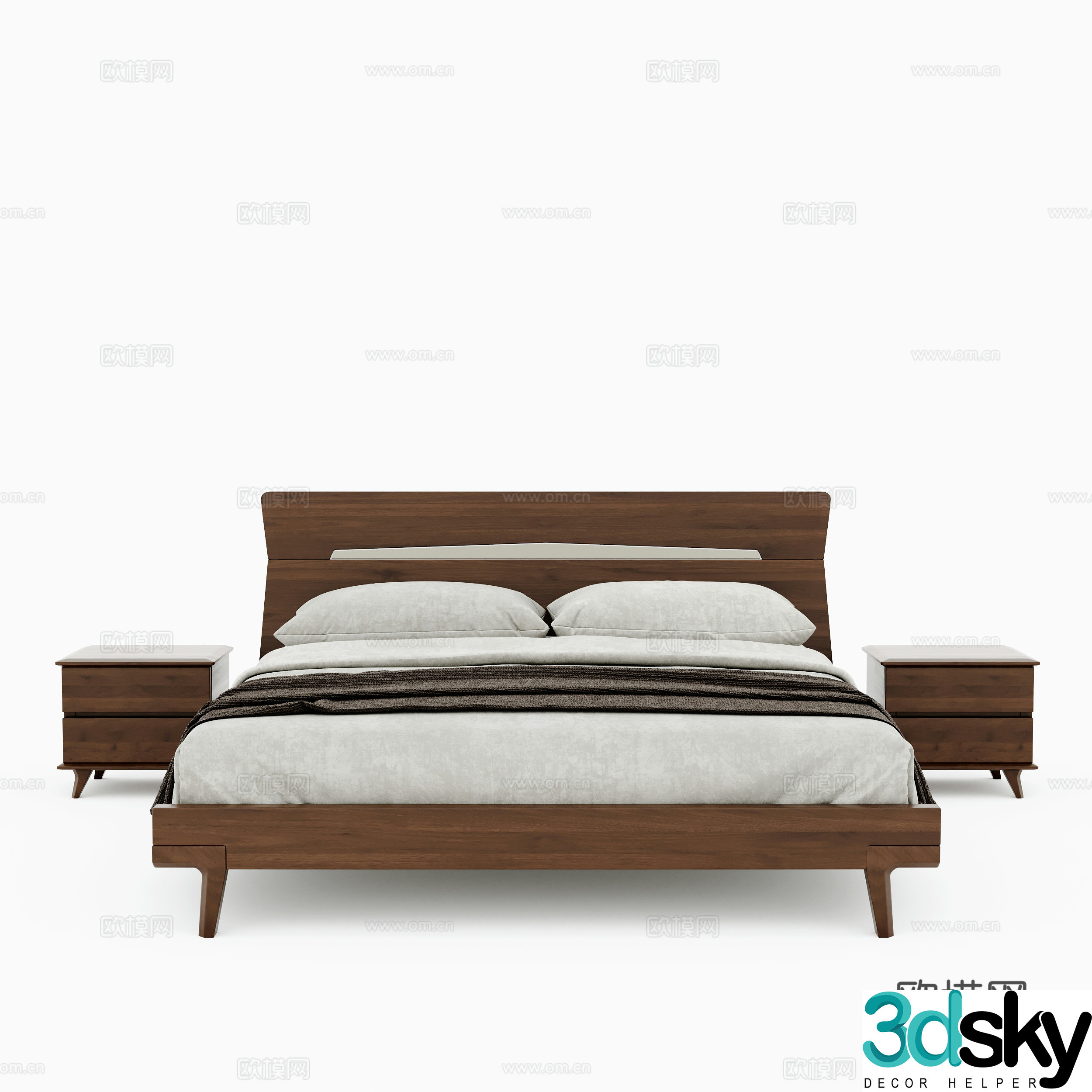 New Chinese style double bed 3d model