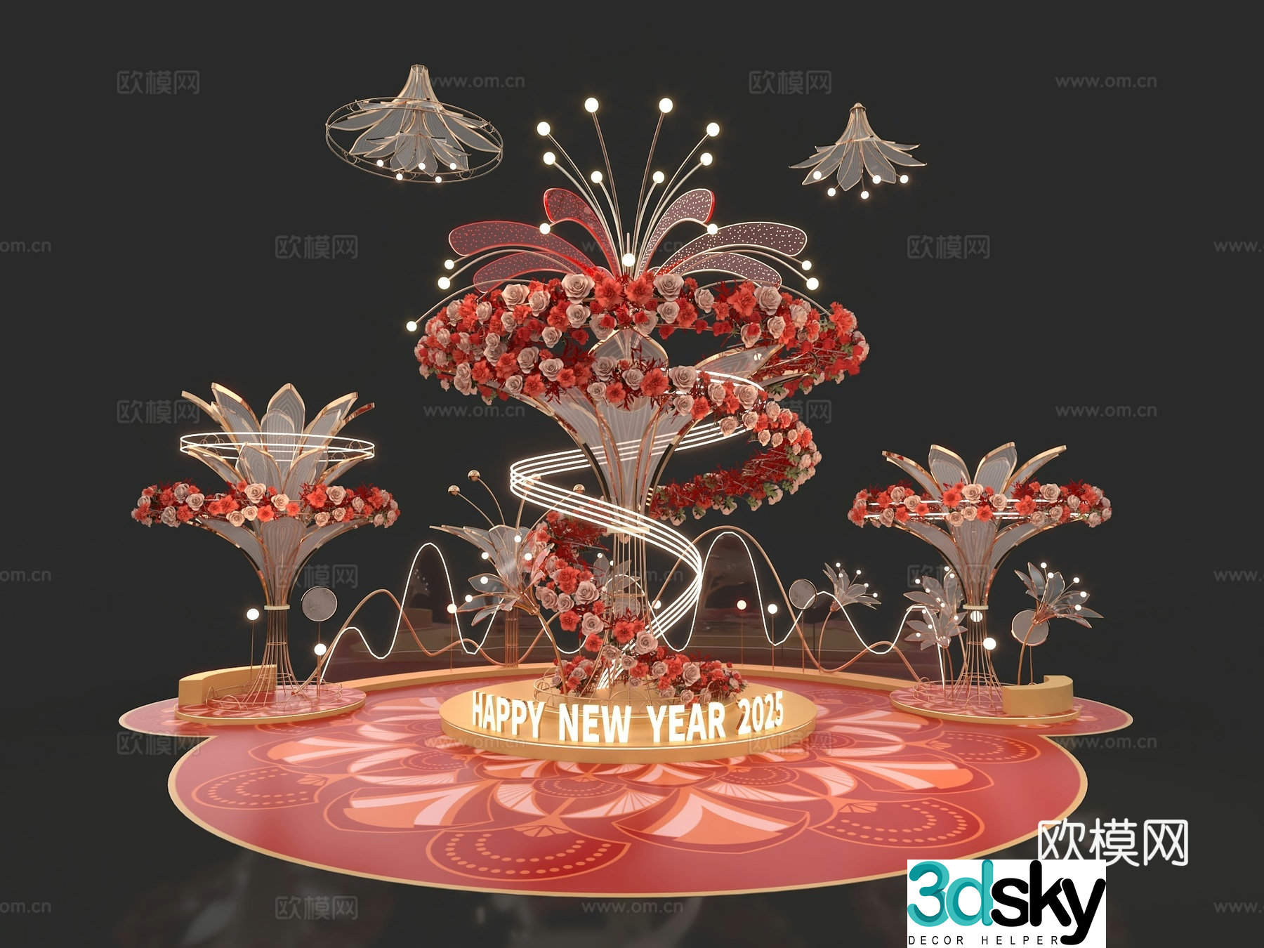 Modern floral New Year display 3D model