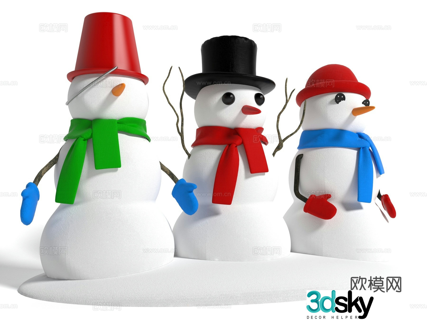 Modern snowman landscape 3d model