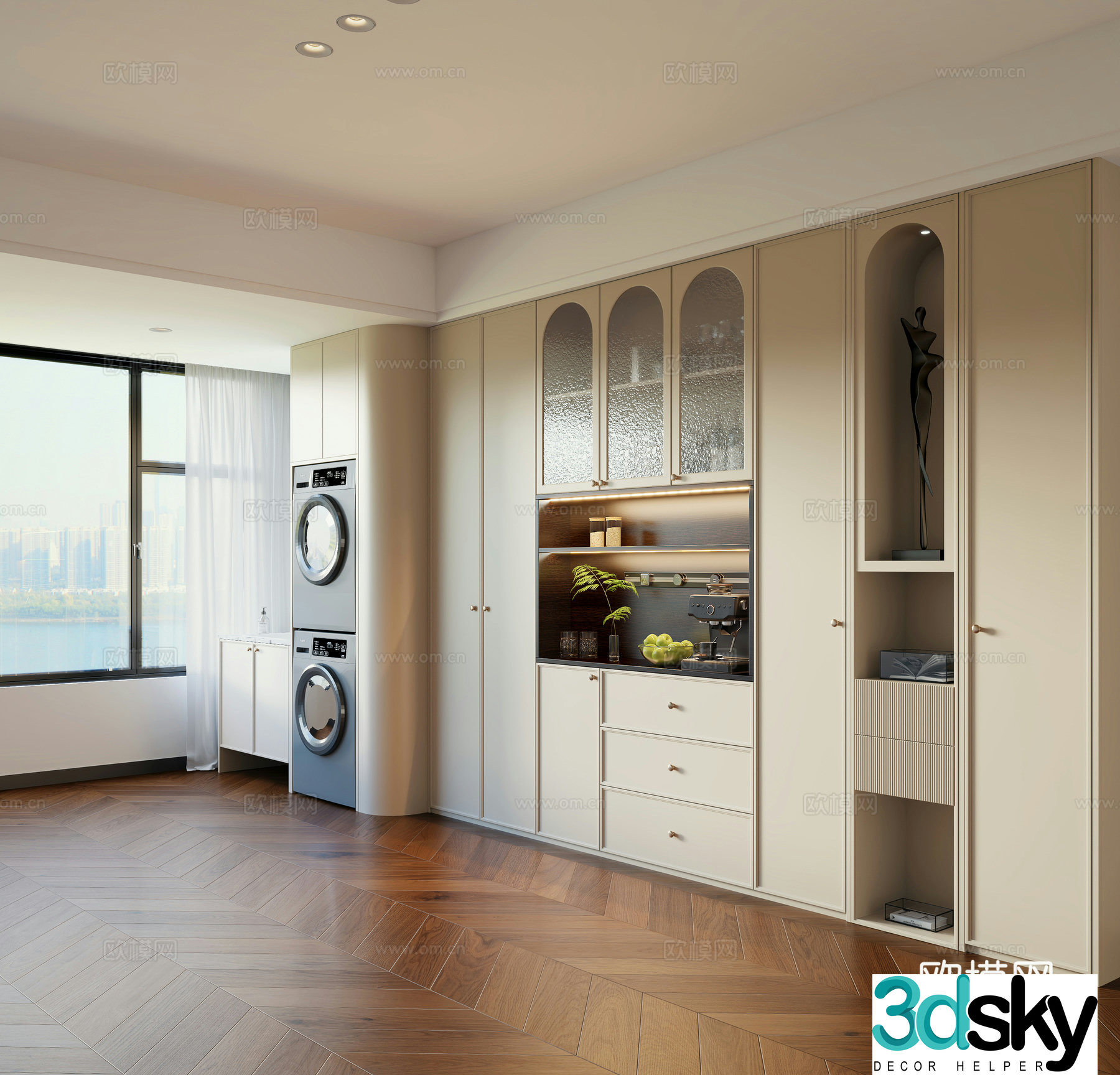 Creamy Wind Wine Cabinet Side Cabinet 3D Model