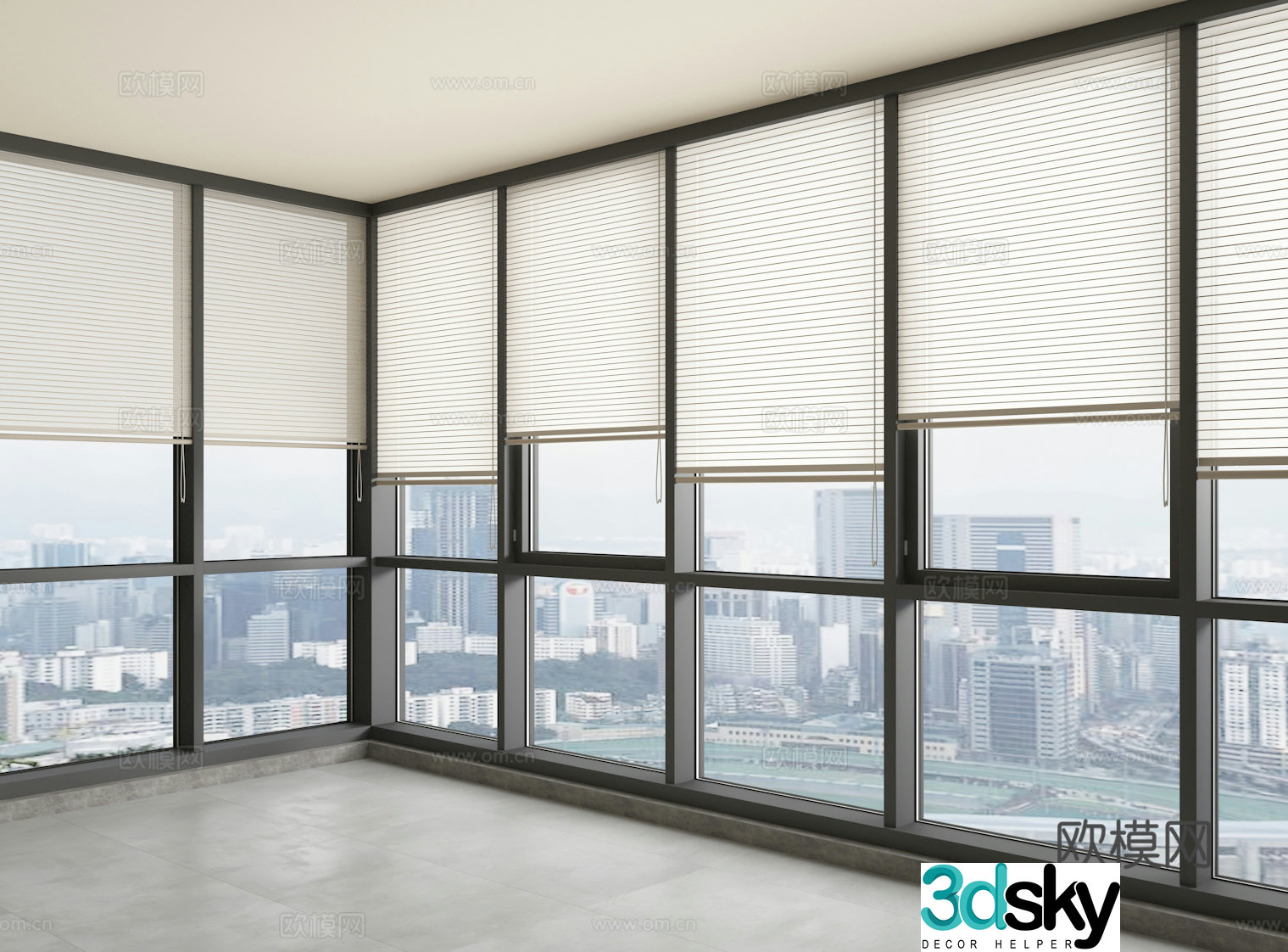 Floor-to-ceiling windows bay windows Shangri-La curtains Venetian blinds 3D model