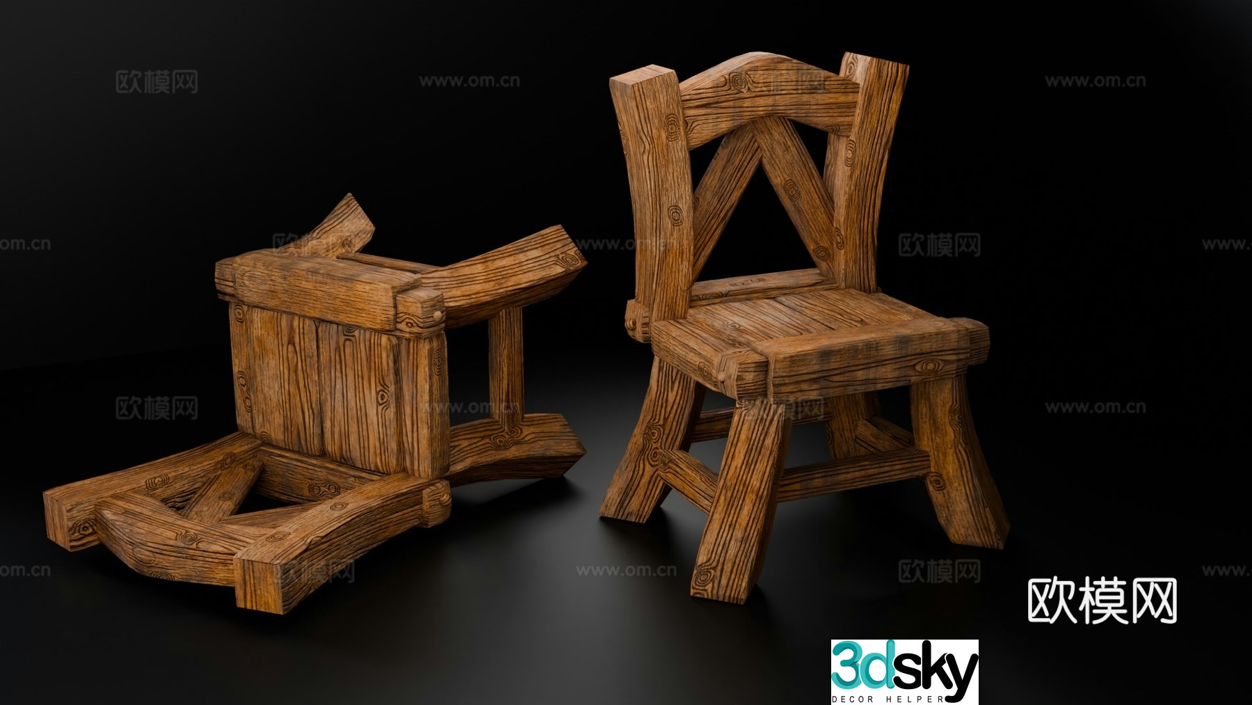 European game props medieval wooden chair chair 3d model