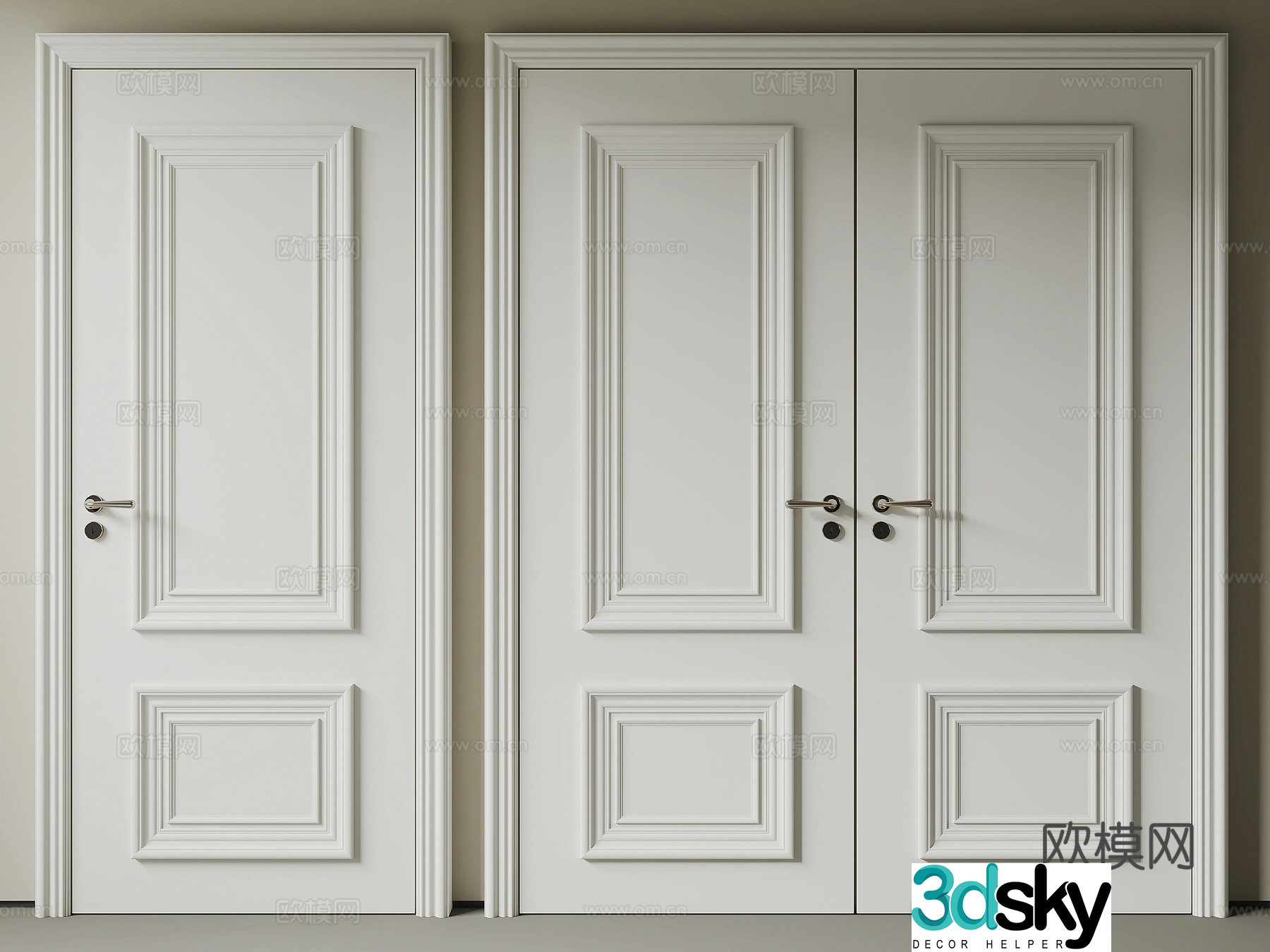 Simple European bedroom door double door 3d model