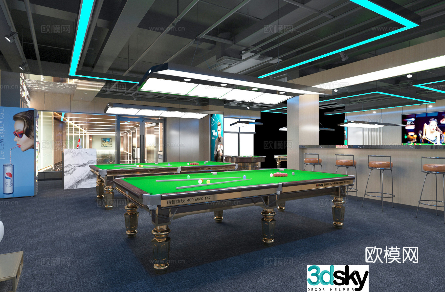 Modern billiards room 3d model