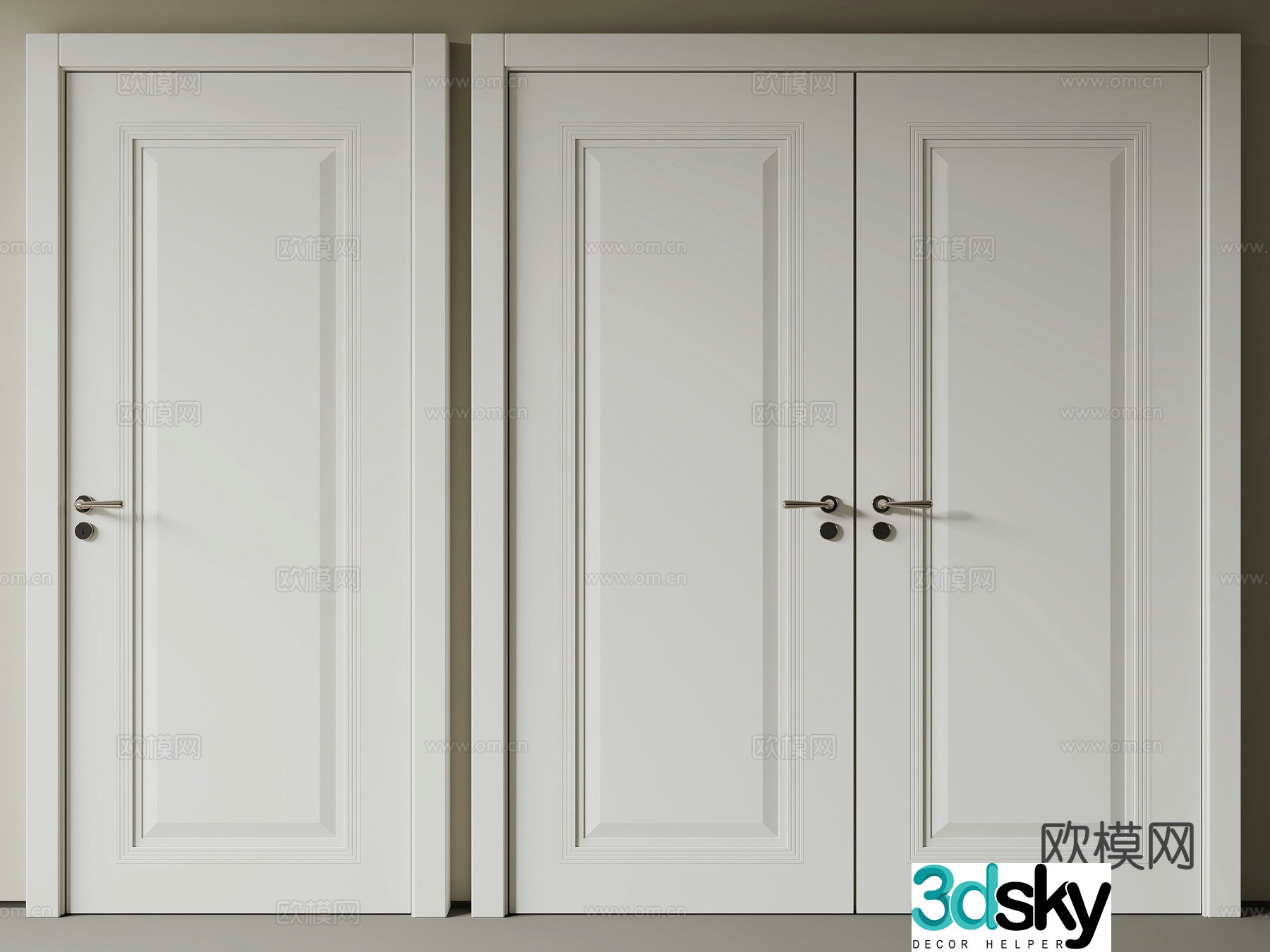 Simple European bedroom door double door 3d model
