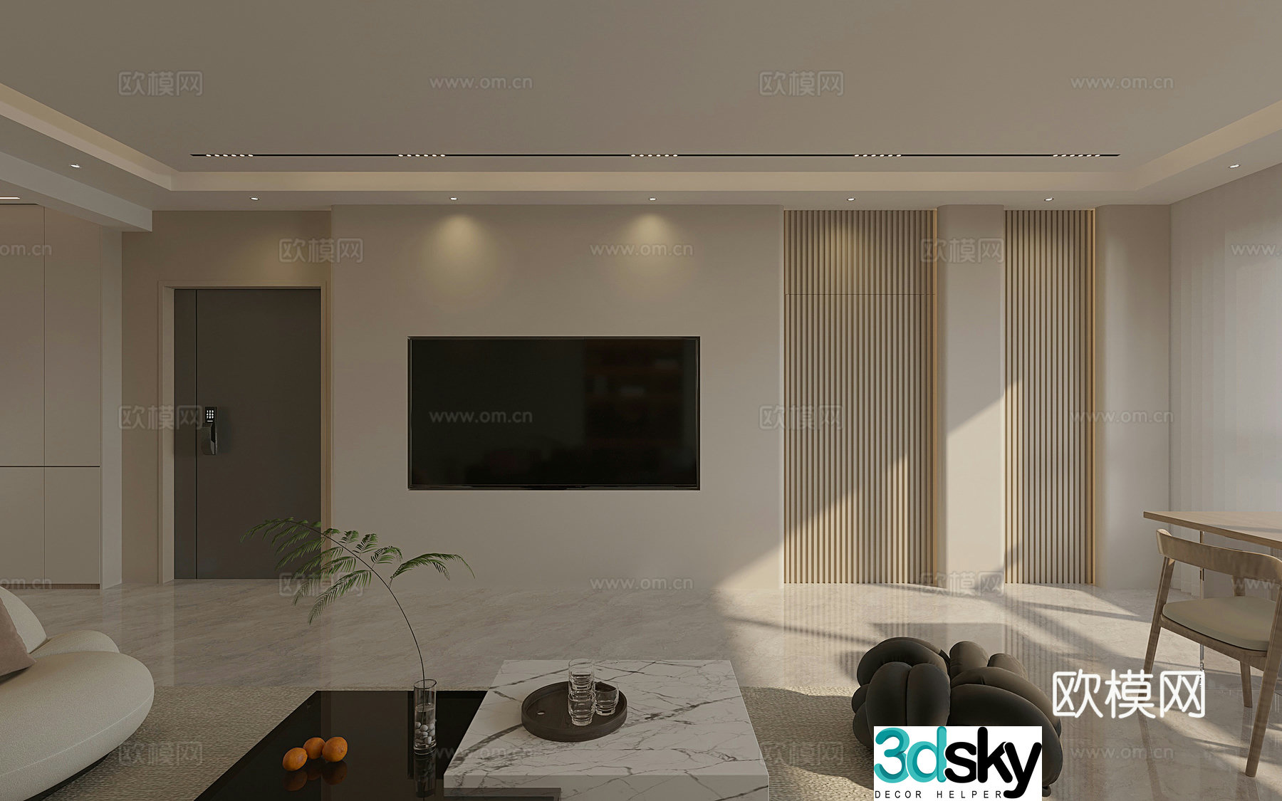 Modern living and dining room 3d model