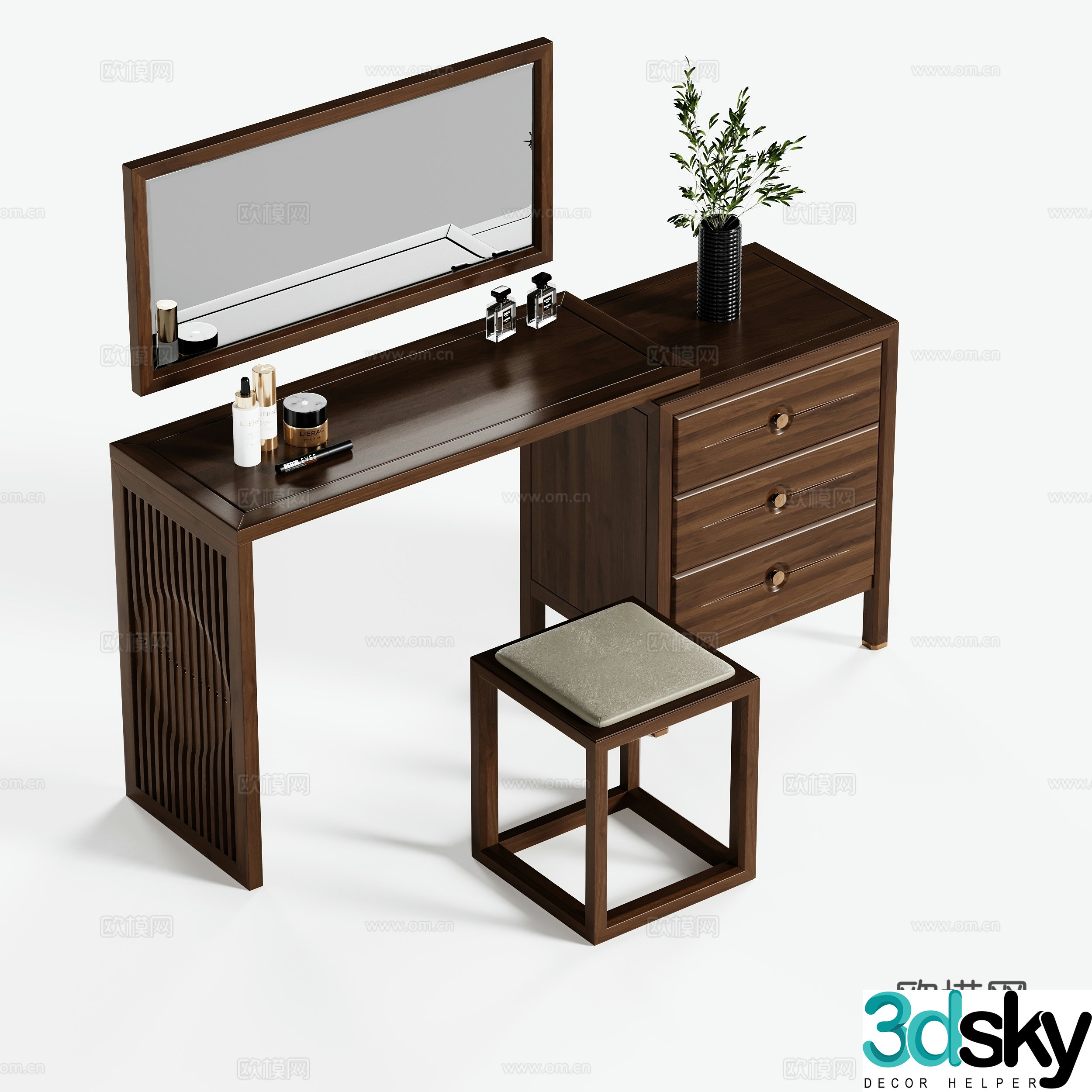 New Chinese style dressing table makeup stool 3d model