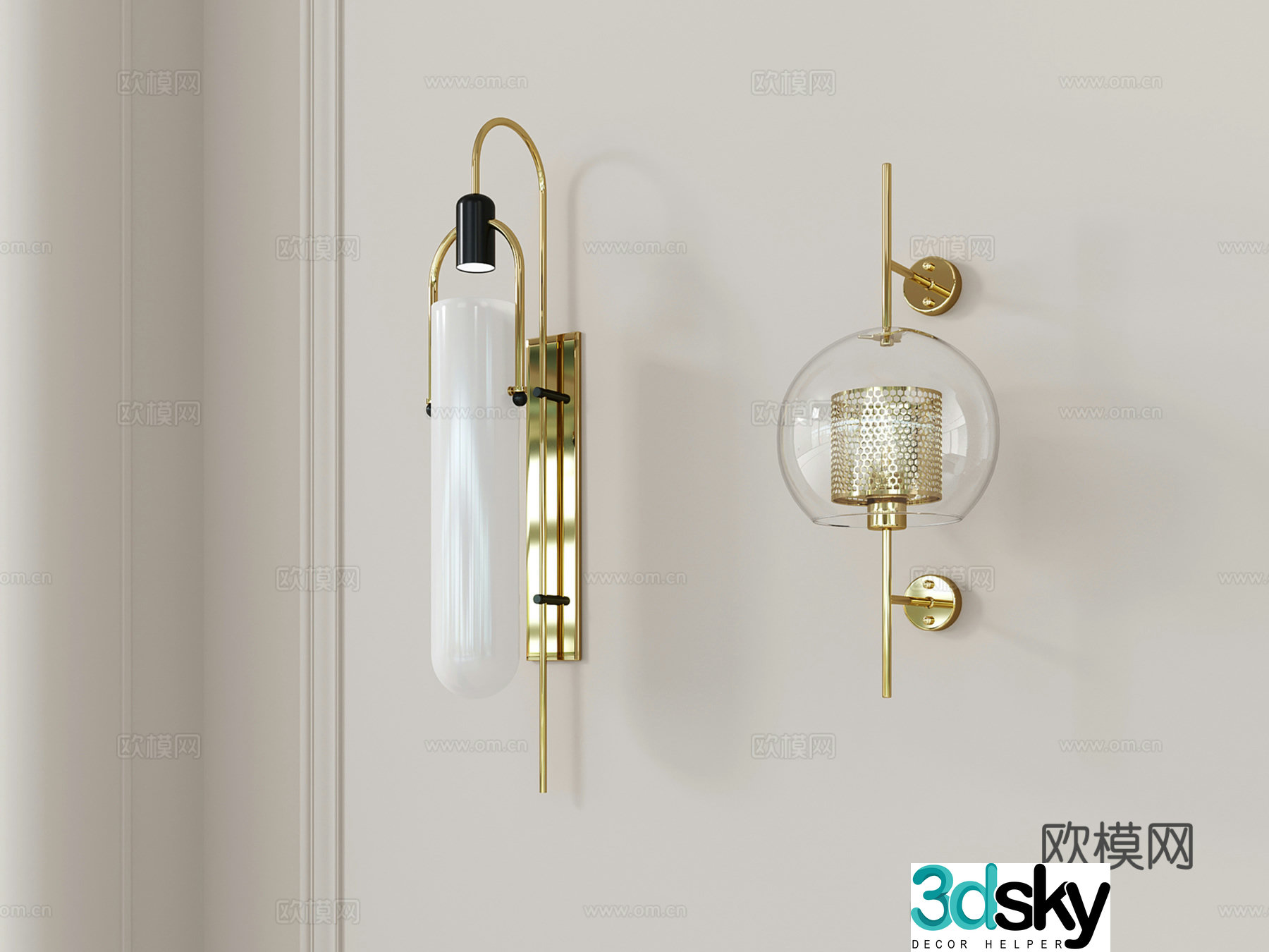 Light luxury wall lamp glass ball wall lamp bedside wall lamp 3D model