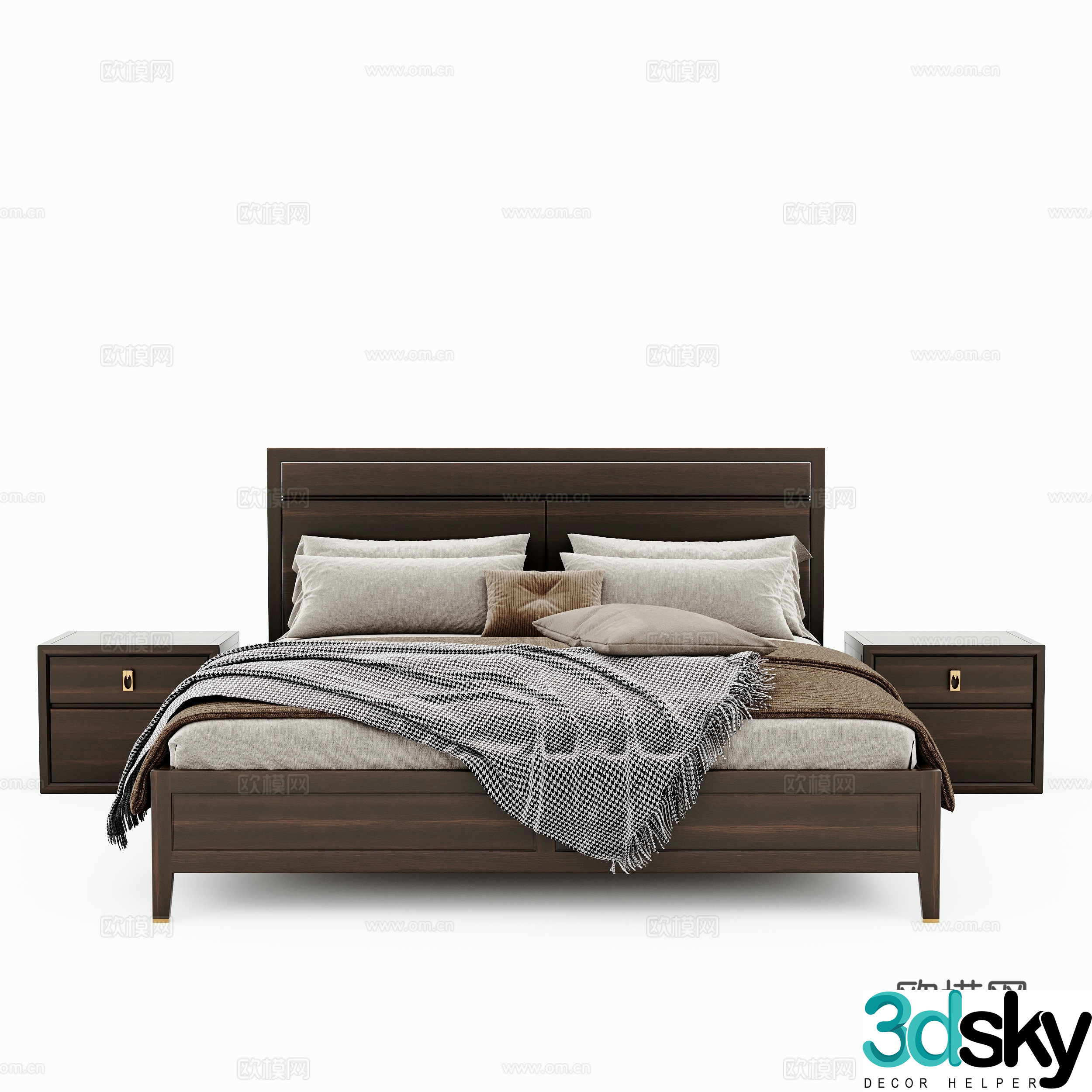 New Chinese style double bed 3d model