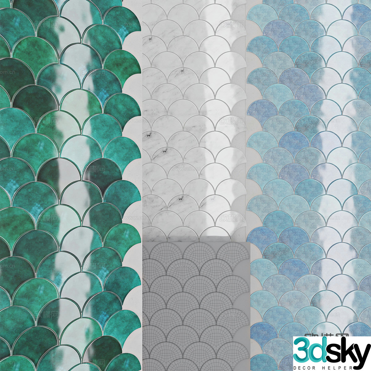 Fish scale tiles floor tiles 3d model