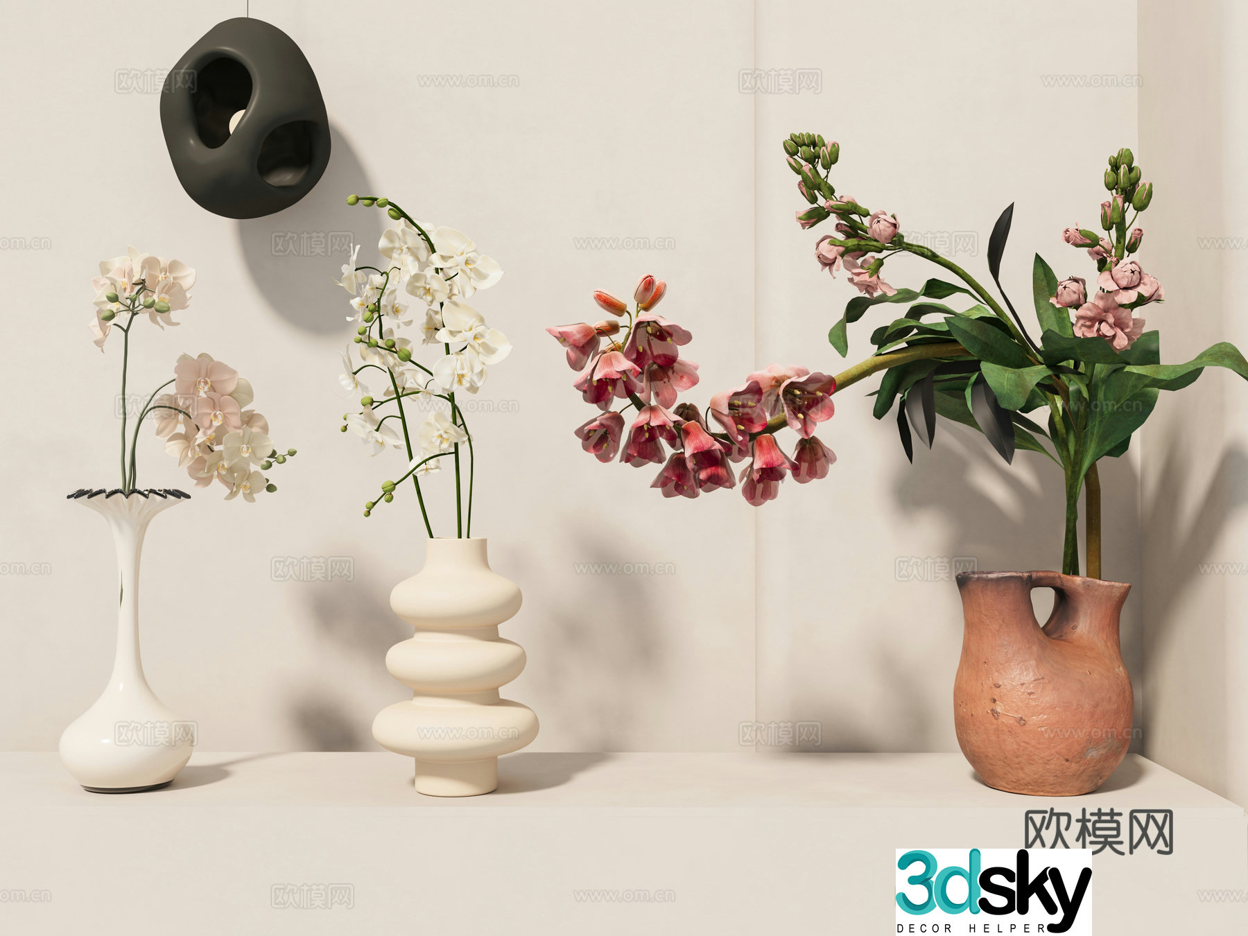 Cream style flowers vase floral 3d model