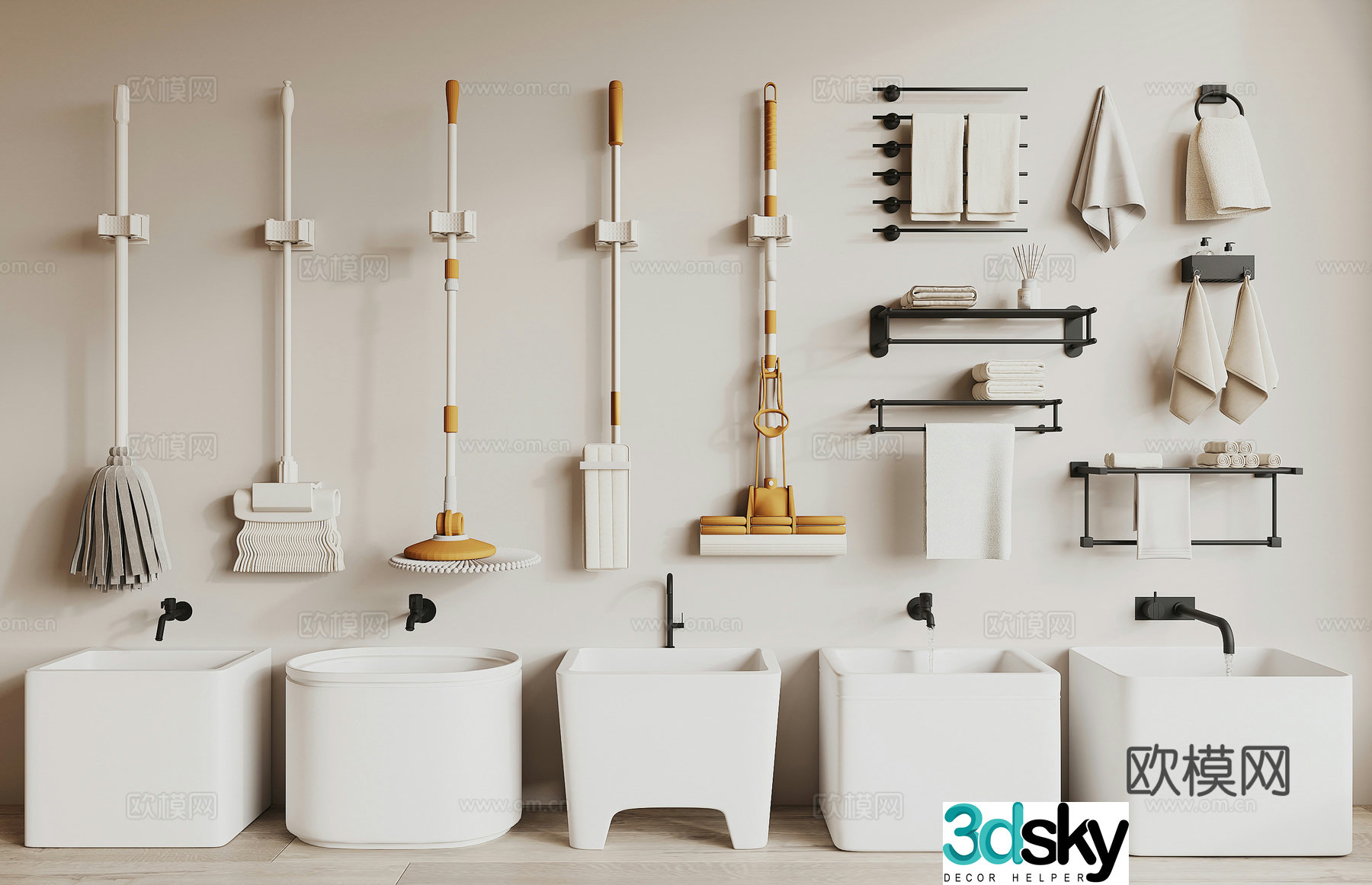 Modern mop pool mop towel rack balcony mop pool 3d model