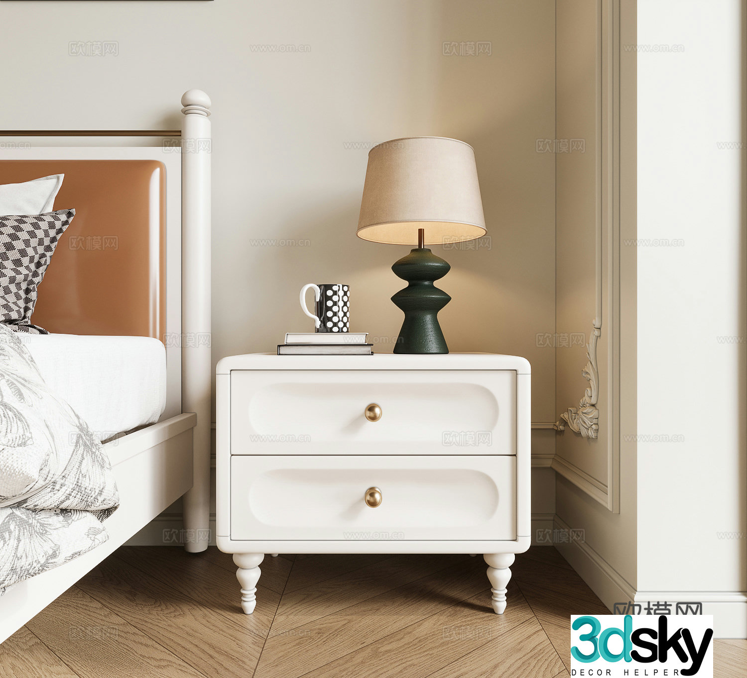 French bedside table 3d model