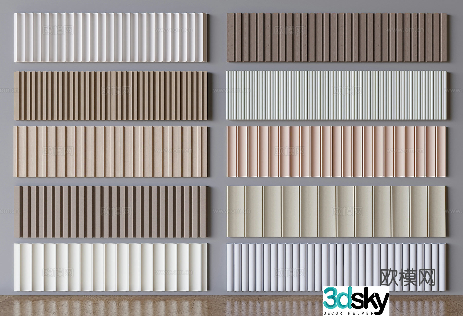Modern wainscot Great Wall board corrugated board wall decorative board 3D model