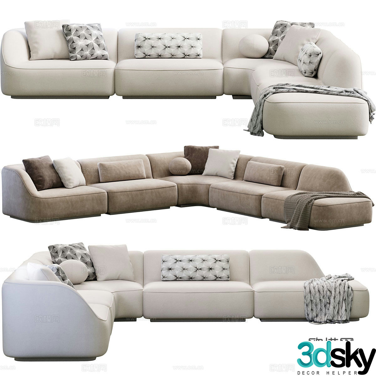 Modern corner sofa multi-person sofa 3d model