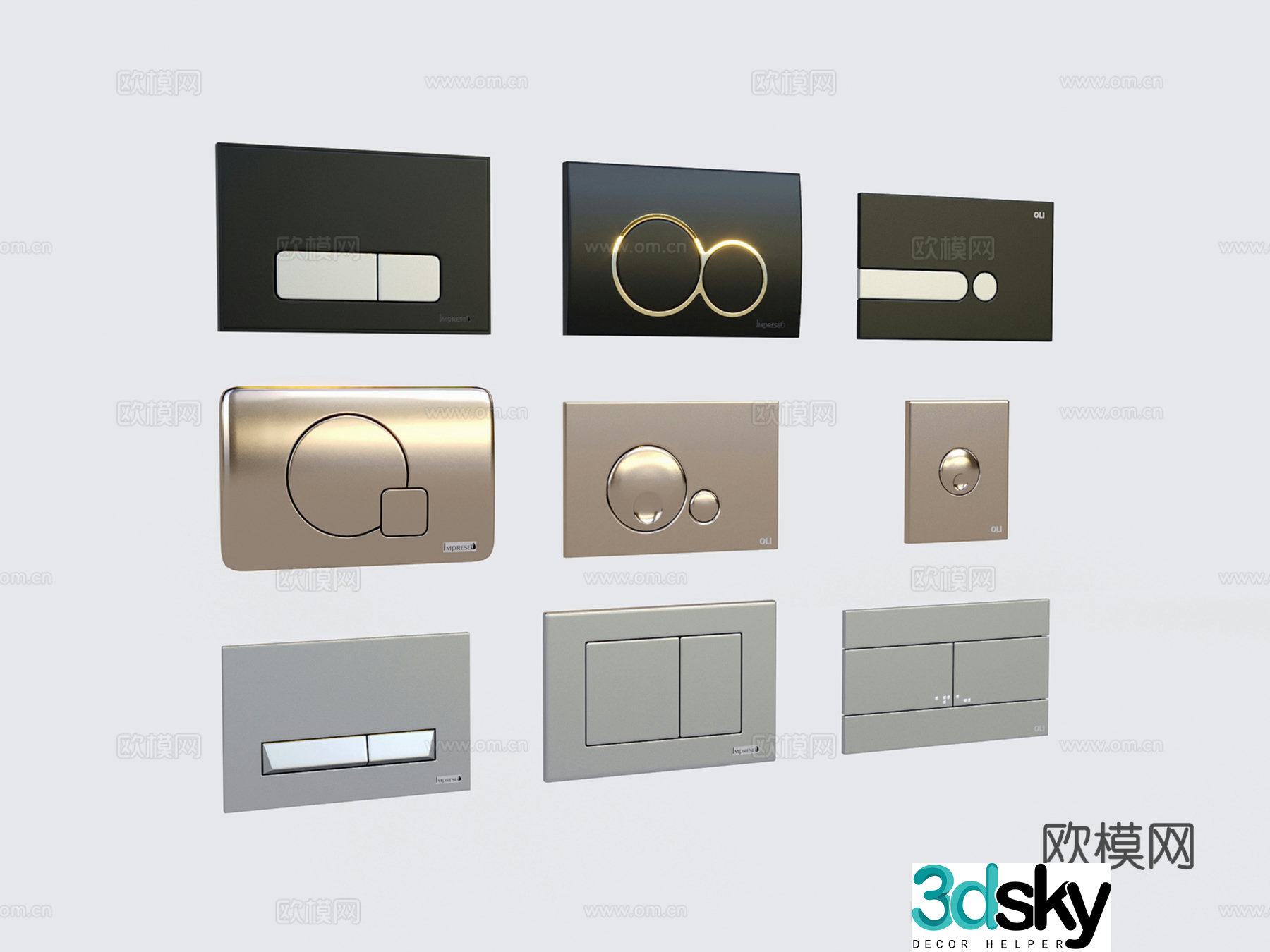 Modern toilet flush button bathroom accessories bathroom supplies 3d model