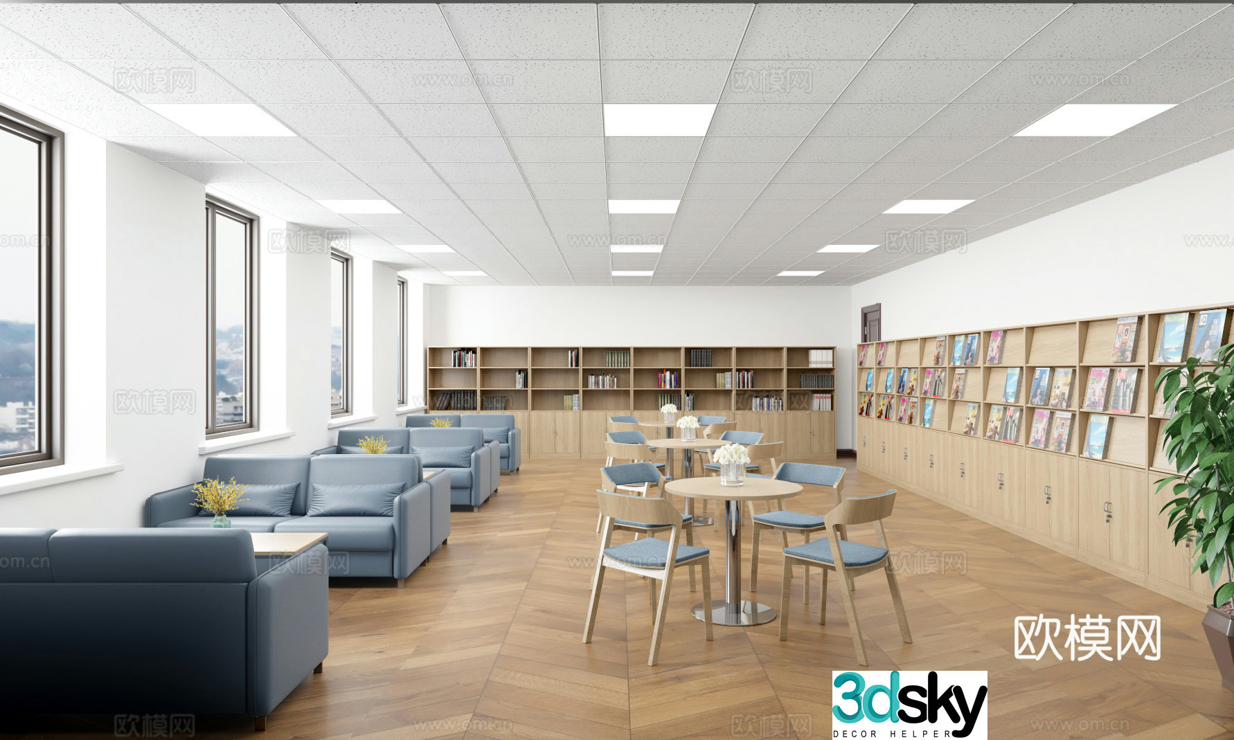 Modern library reading room 3d model