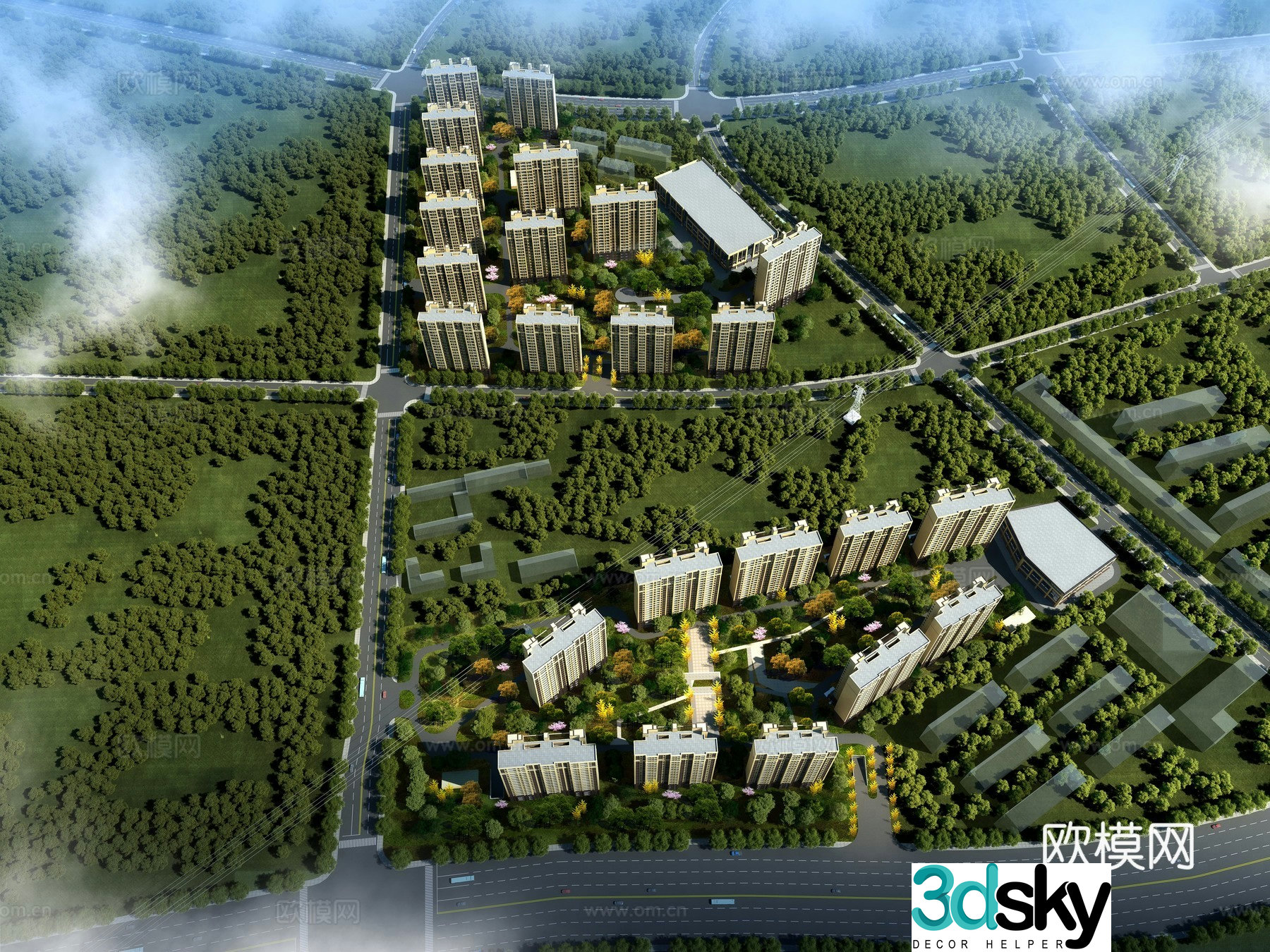 Residential aerial view 3d model