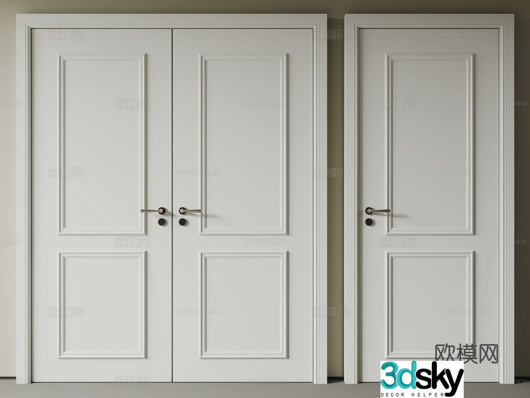 Simple European bedroom door double door 3d model