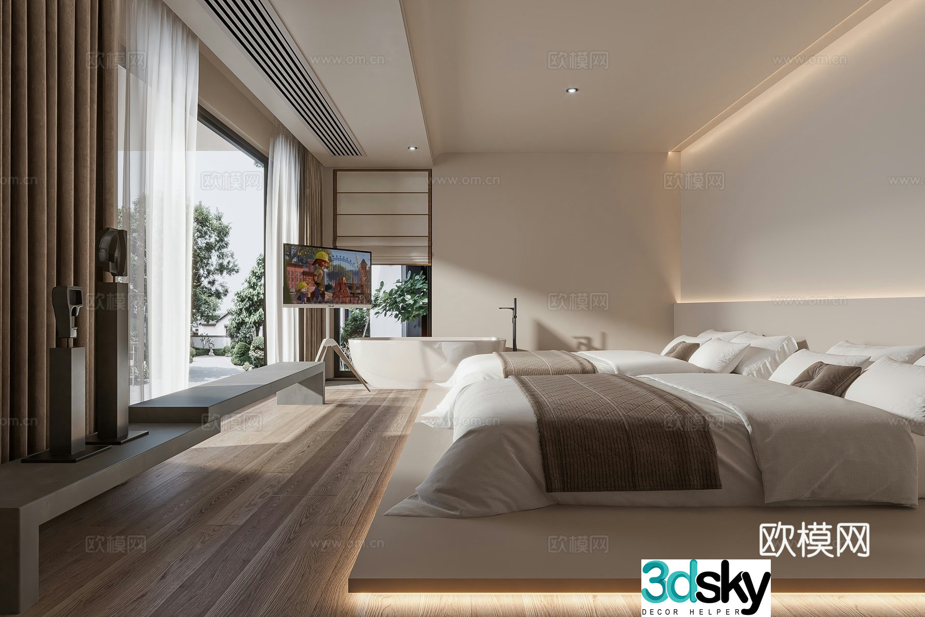 Modern B&B guest room 3D model