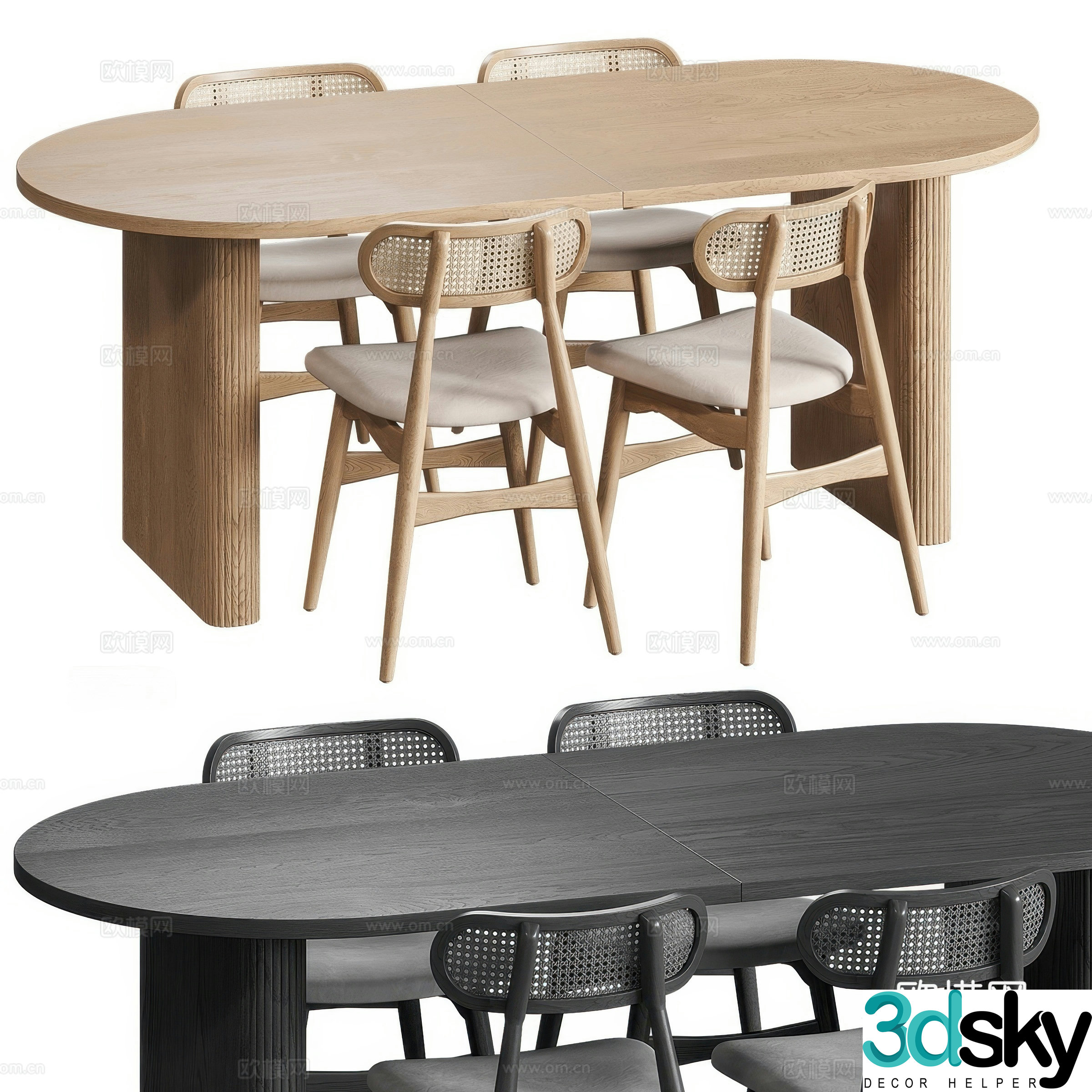 New Chinese dining table and chairs 3d model