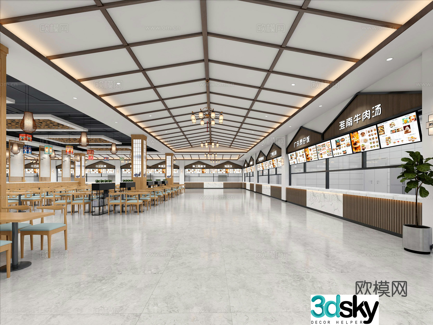 New Chinese style school cafeteria university cafeteria staff restaurant 3d model