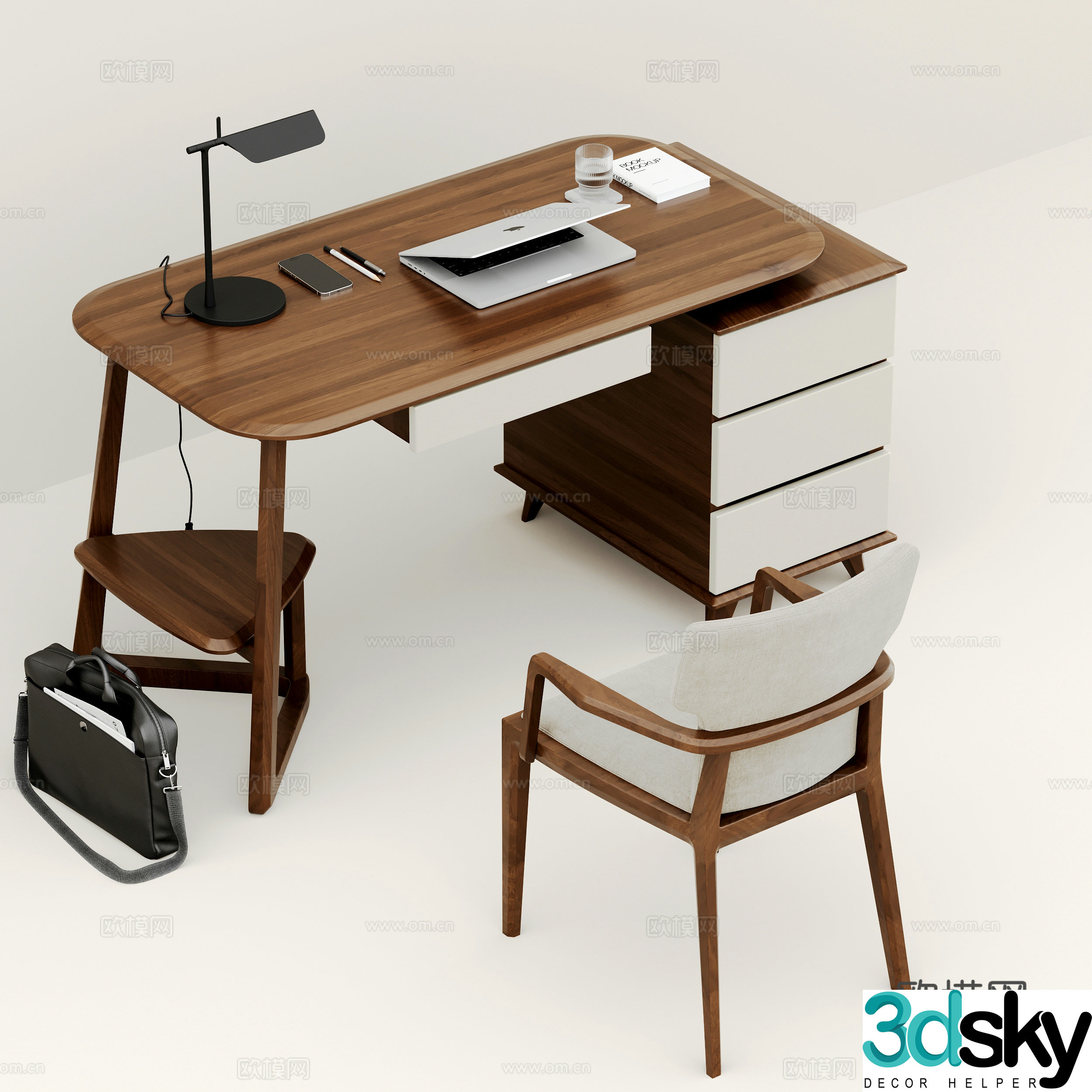 New Chinese style desk and chair 3D model
