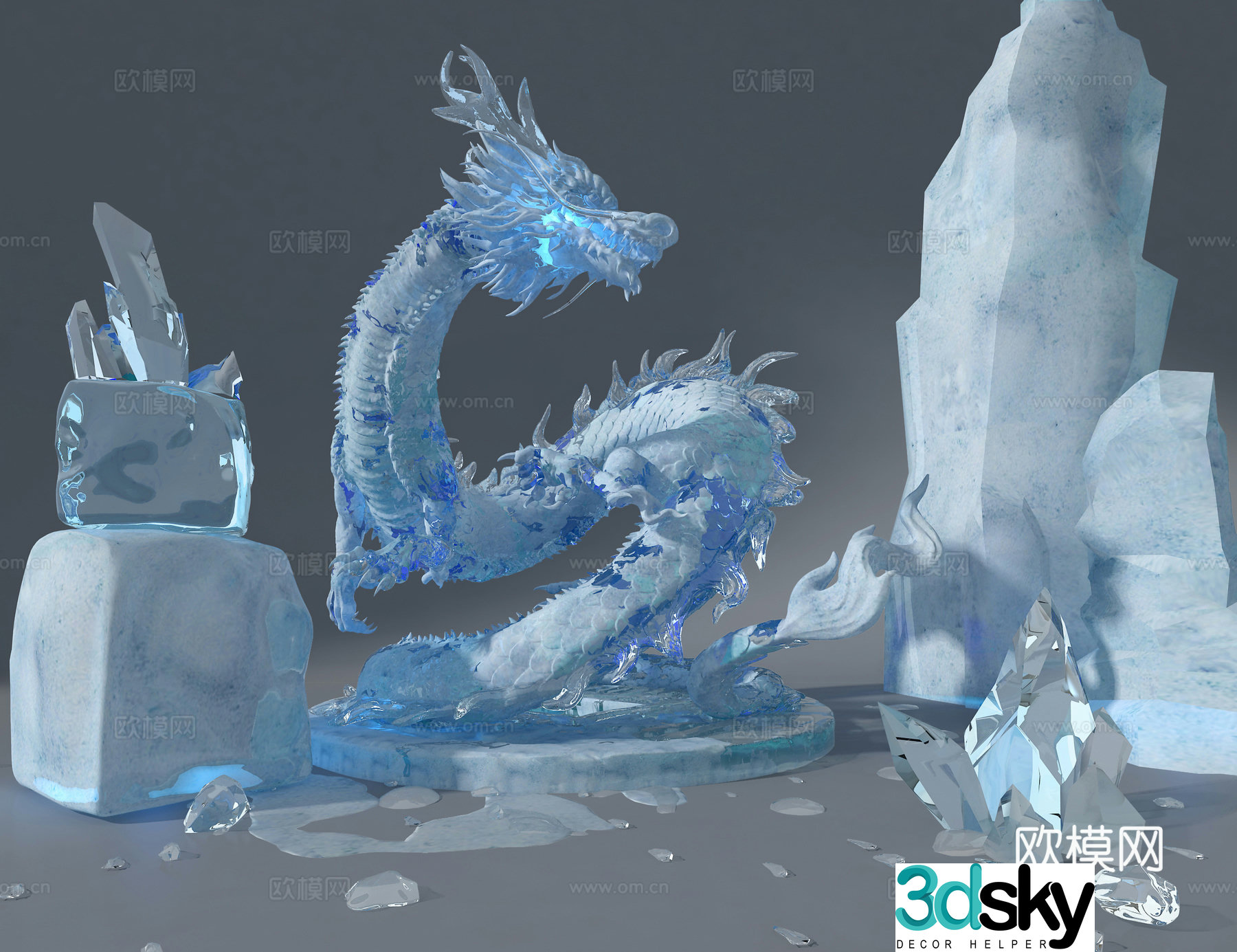 Ice dragon sculpture 3d model