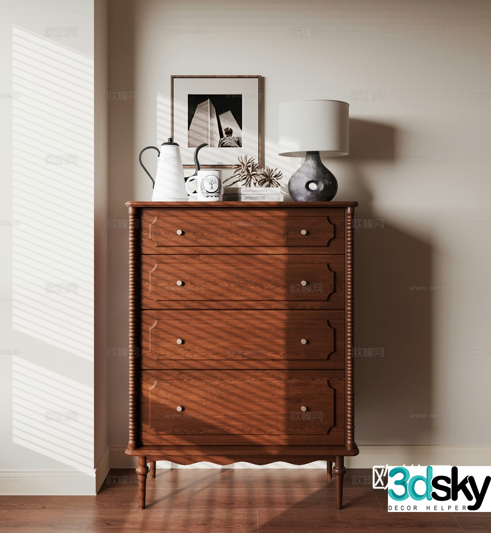 Middle-aged style chest of drawers 3D model