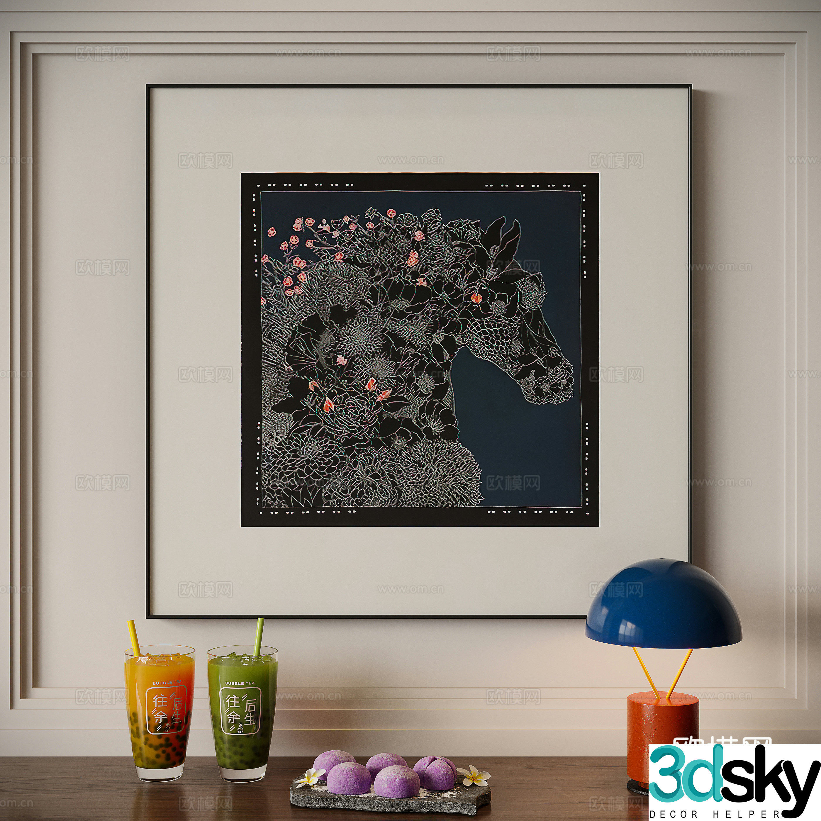 Modern art hanging painting texture painting decorative painting 3D model
