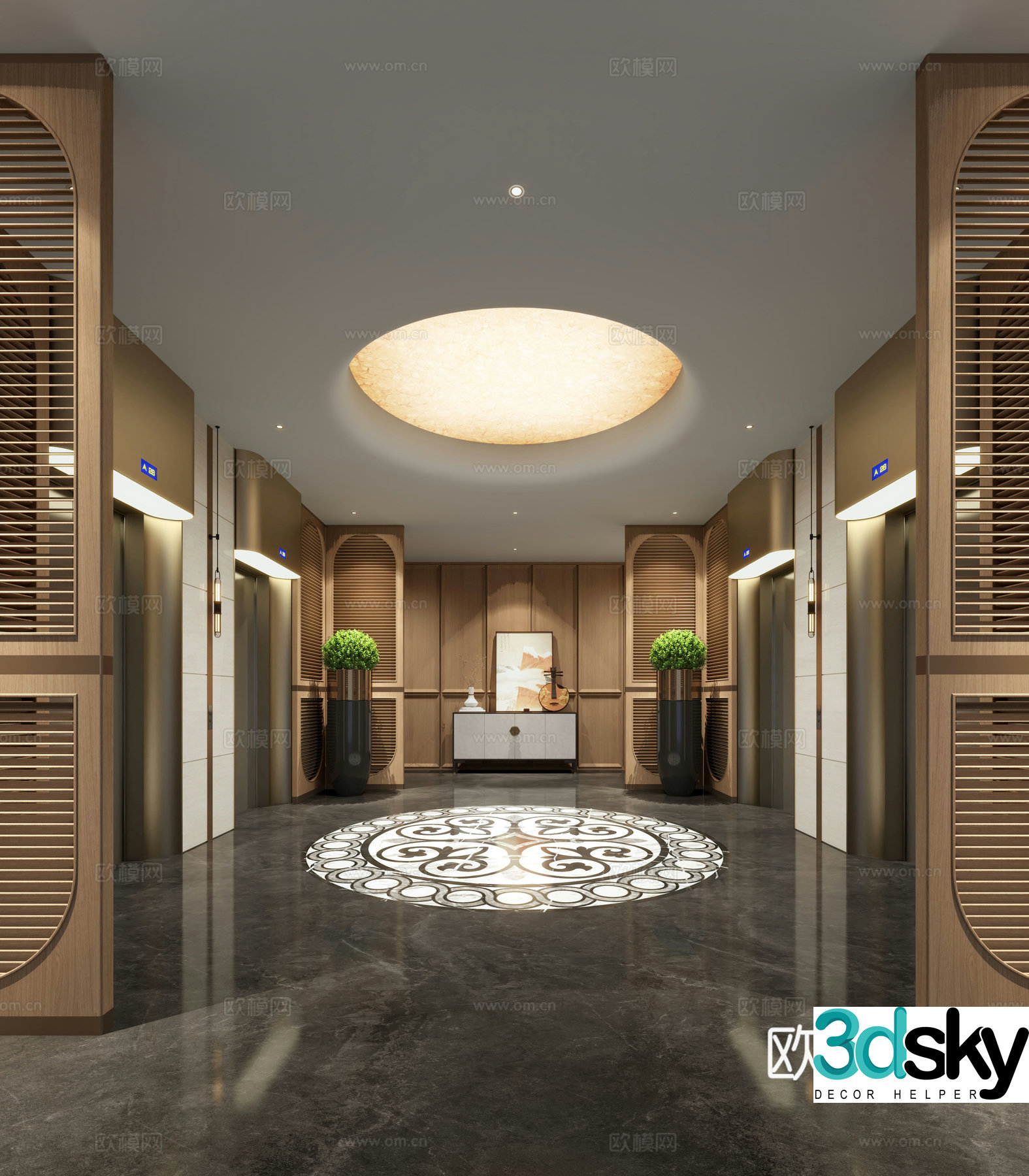 New Chinese-style hotel elevator hall club elevator hall 3D model