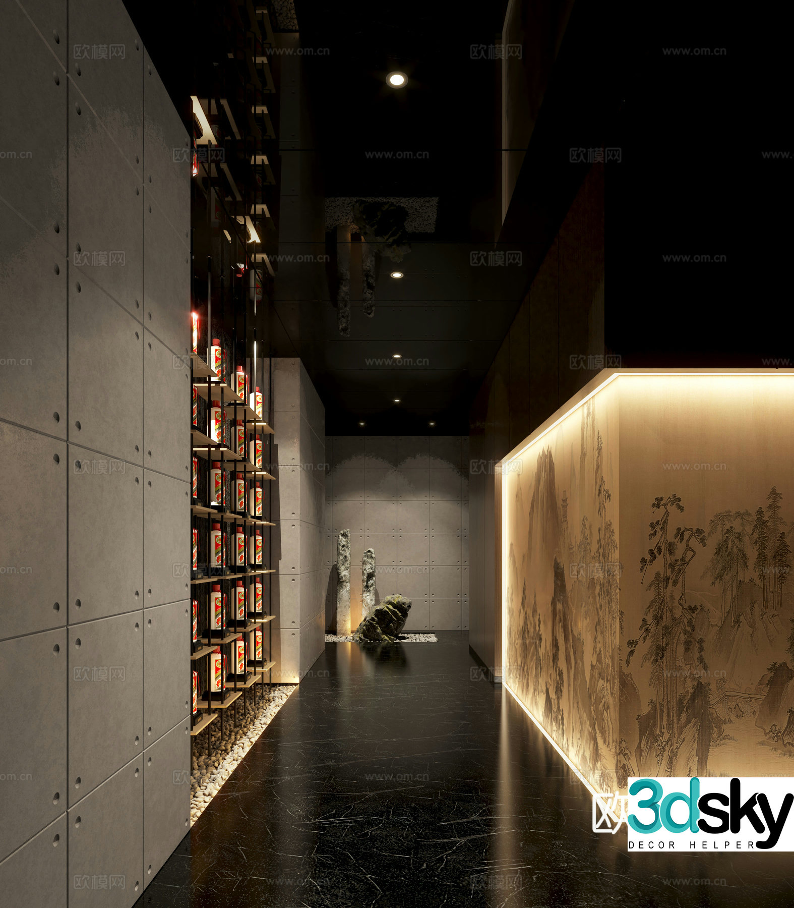 New Chinese style club aisle hotel aisle 3d model