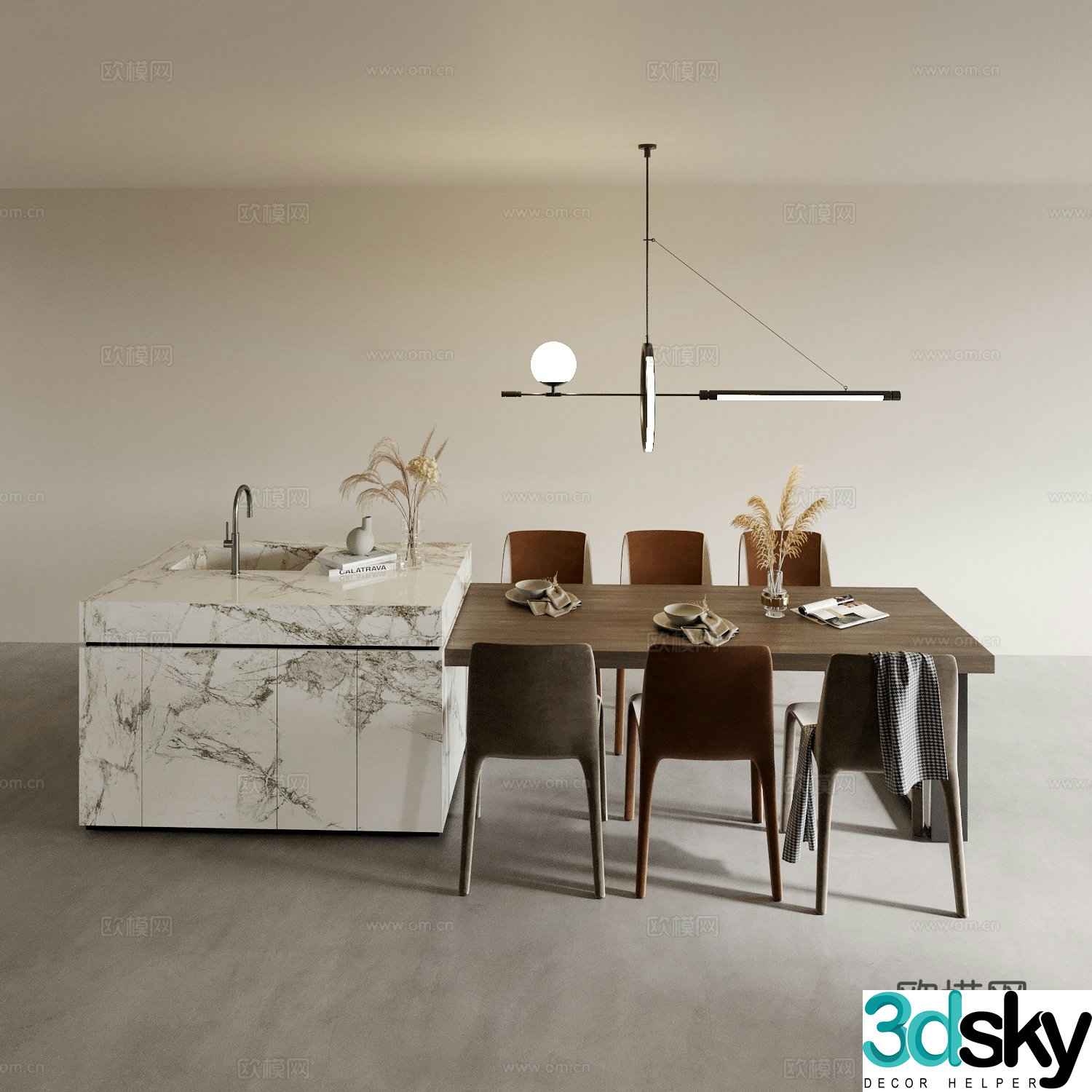 Nakajima dining table and chairs 3d model