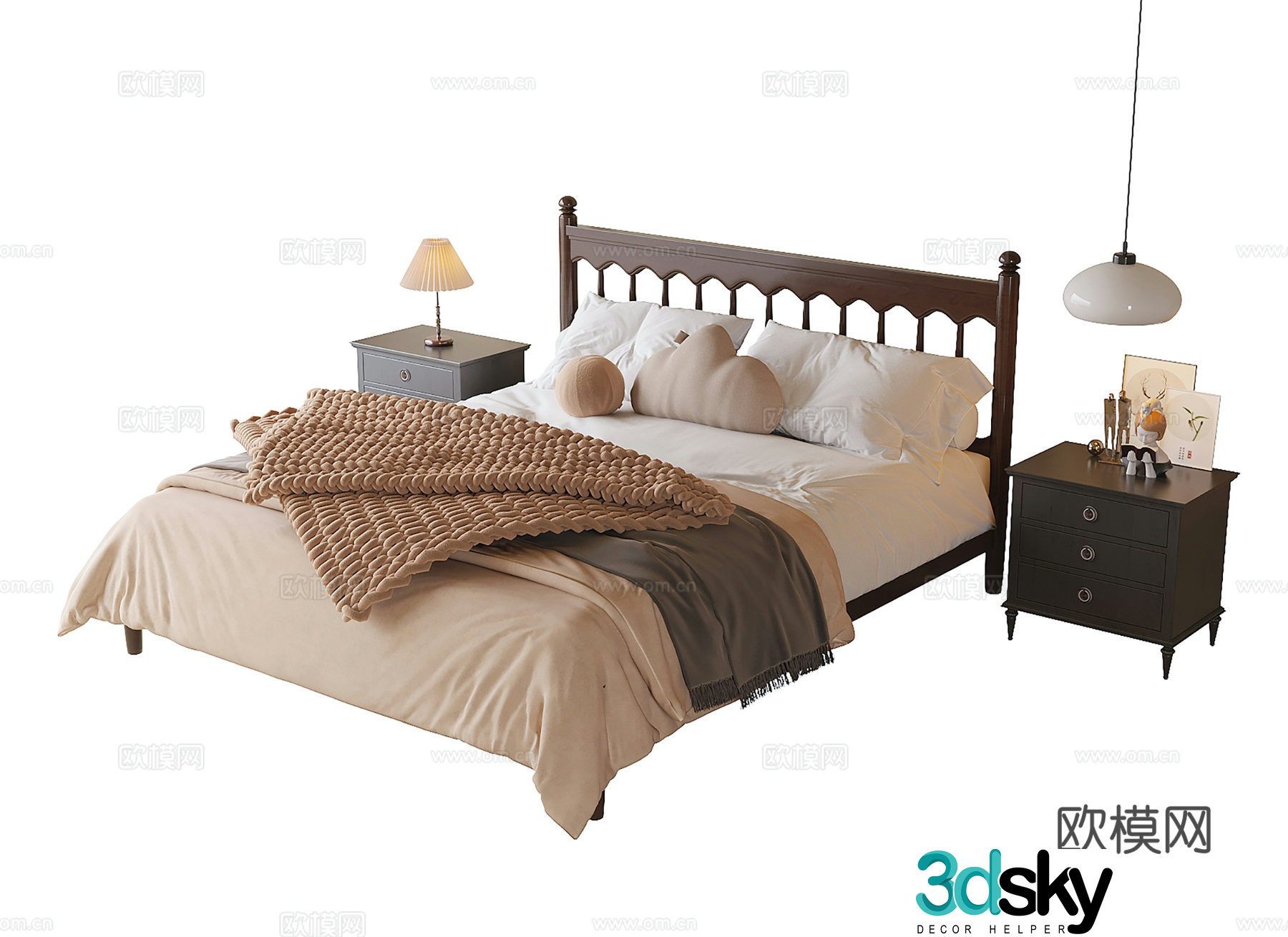 French double bed 3d model