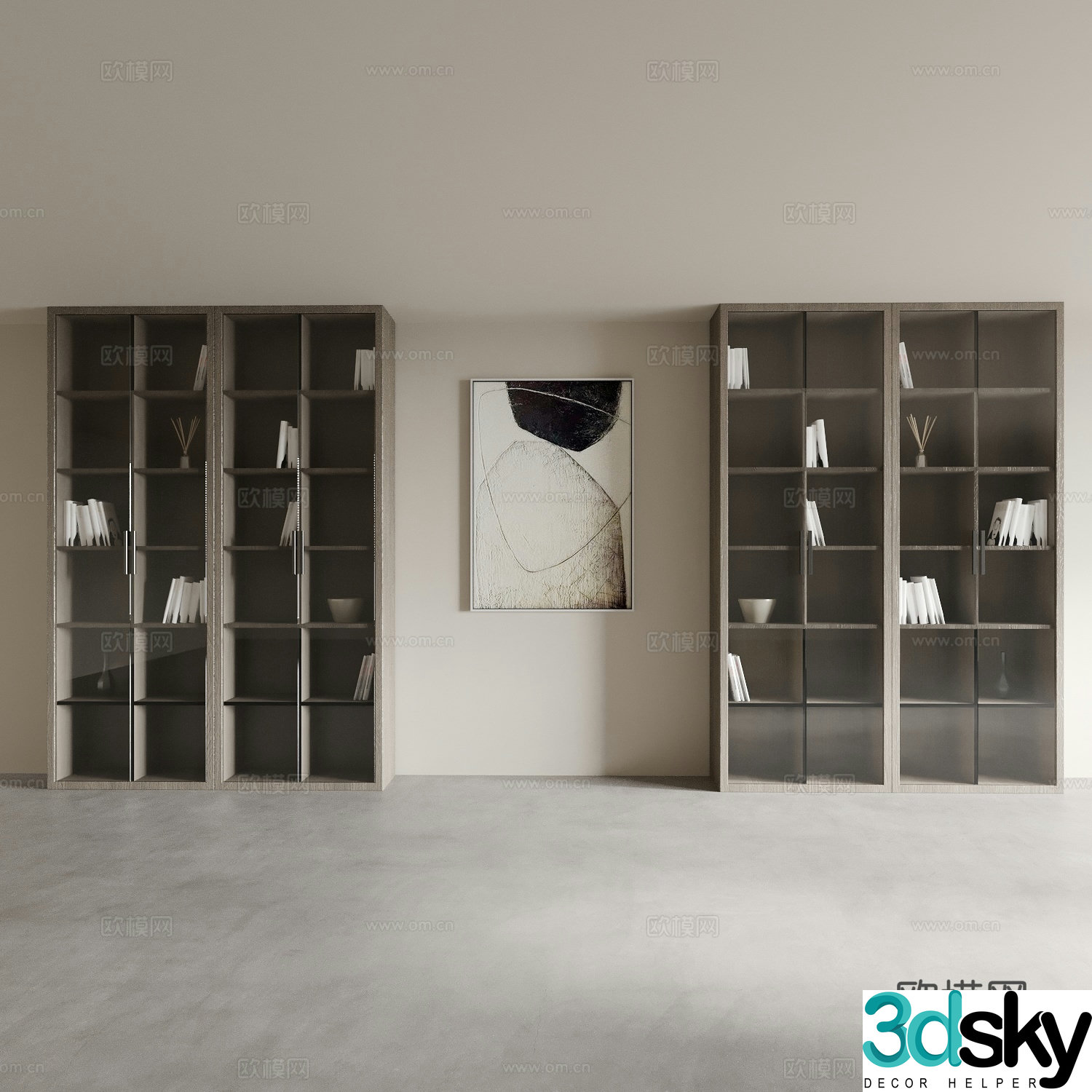 Modern glass bookcase 3d model