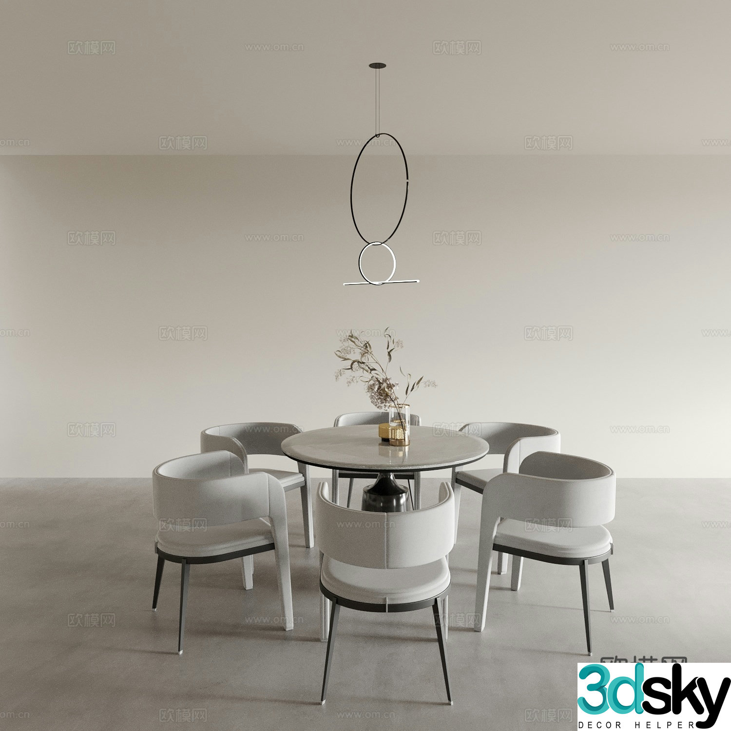 Round dining table and chairs 3d model