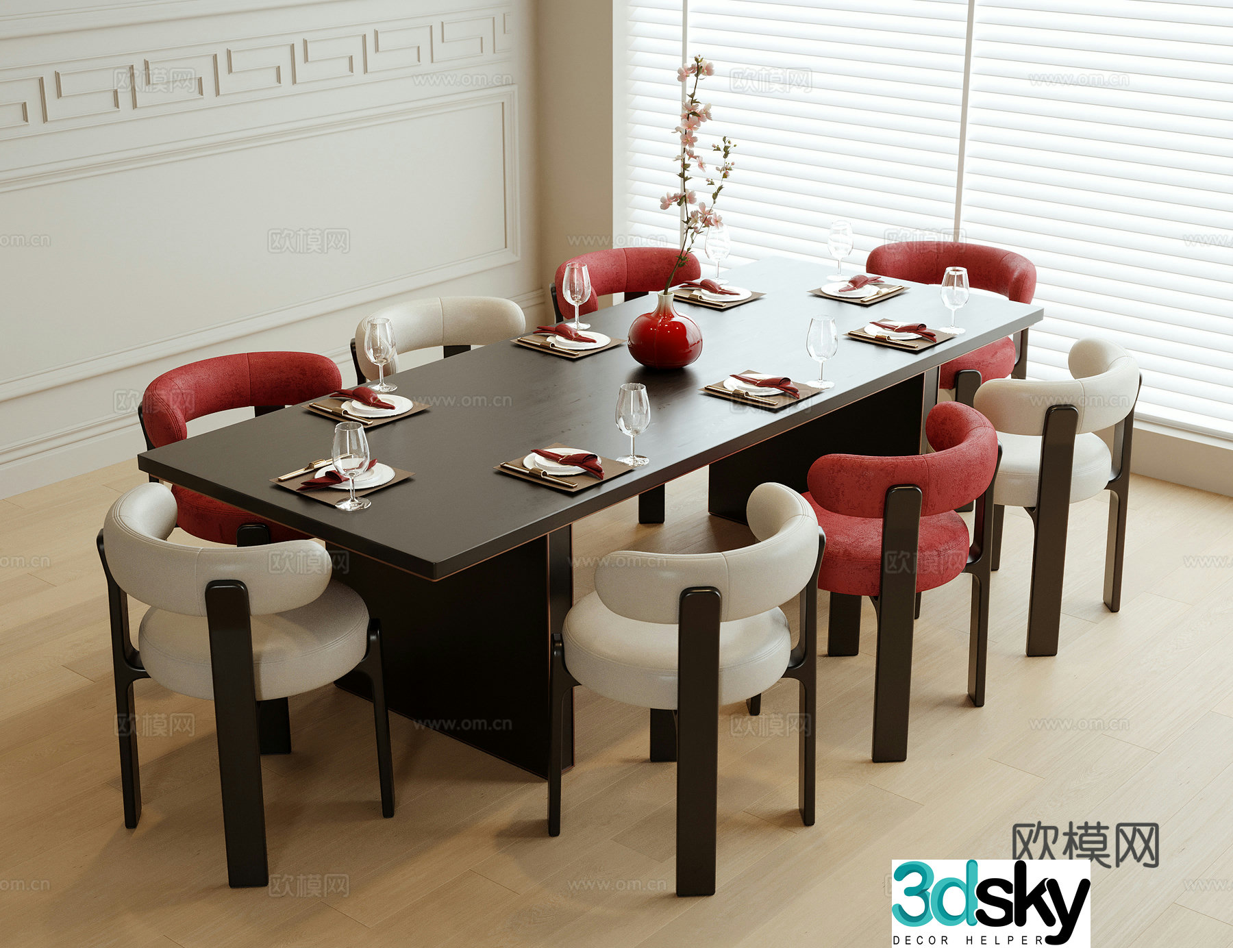 New Chinese dining table and chairs 3d model