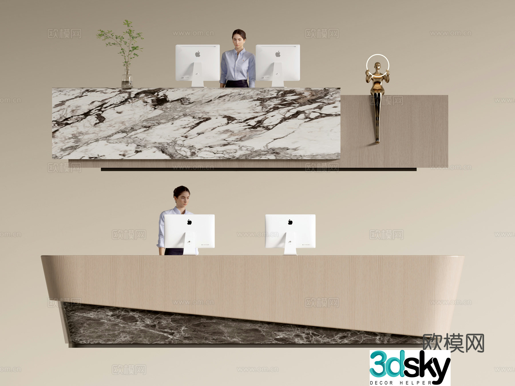 Modern company front desk reception desk service desk 3d model