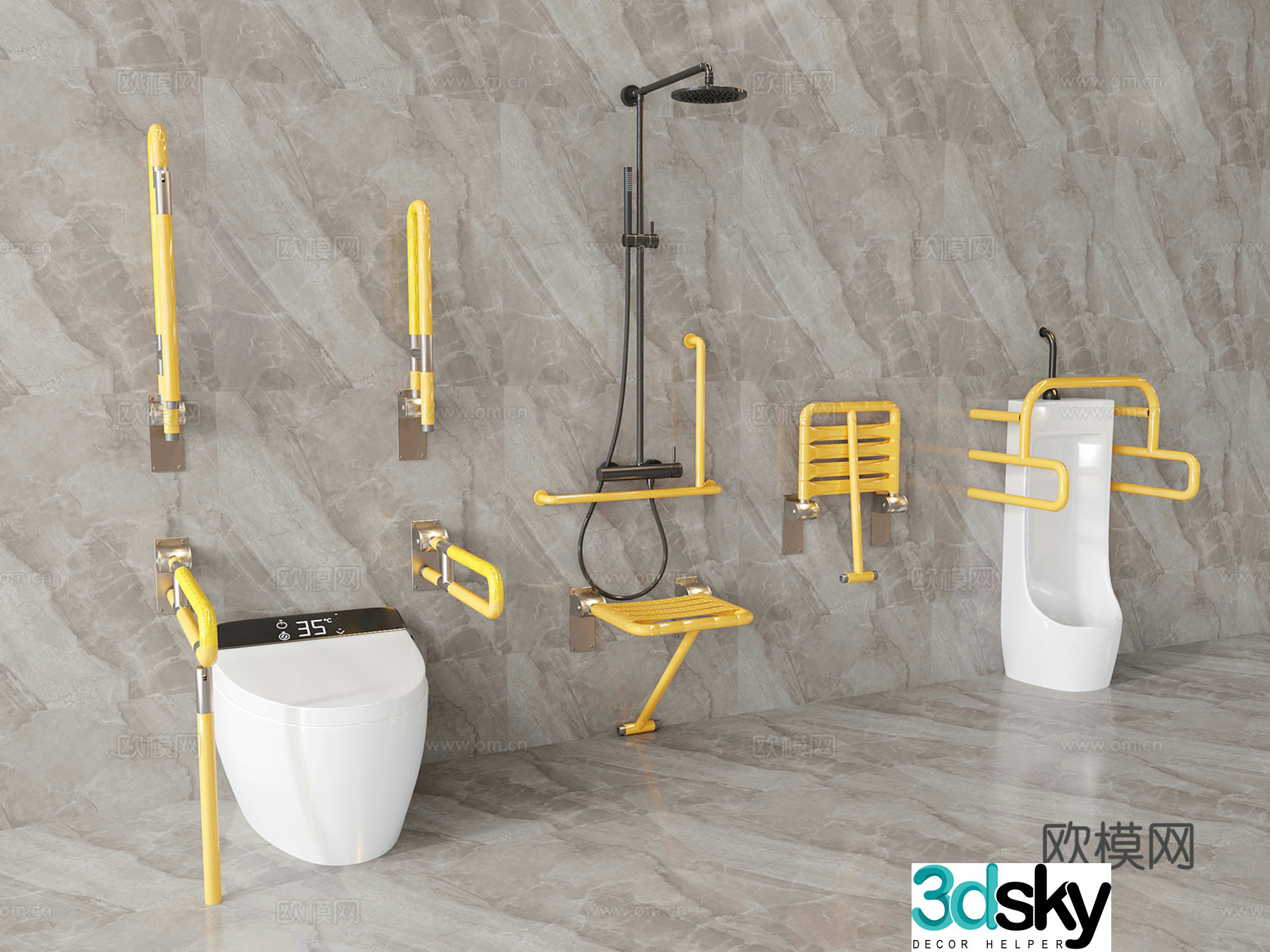 Modern barrier-free toilet disabled toilet disabled bathroom accessories 3D model