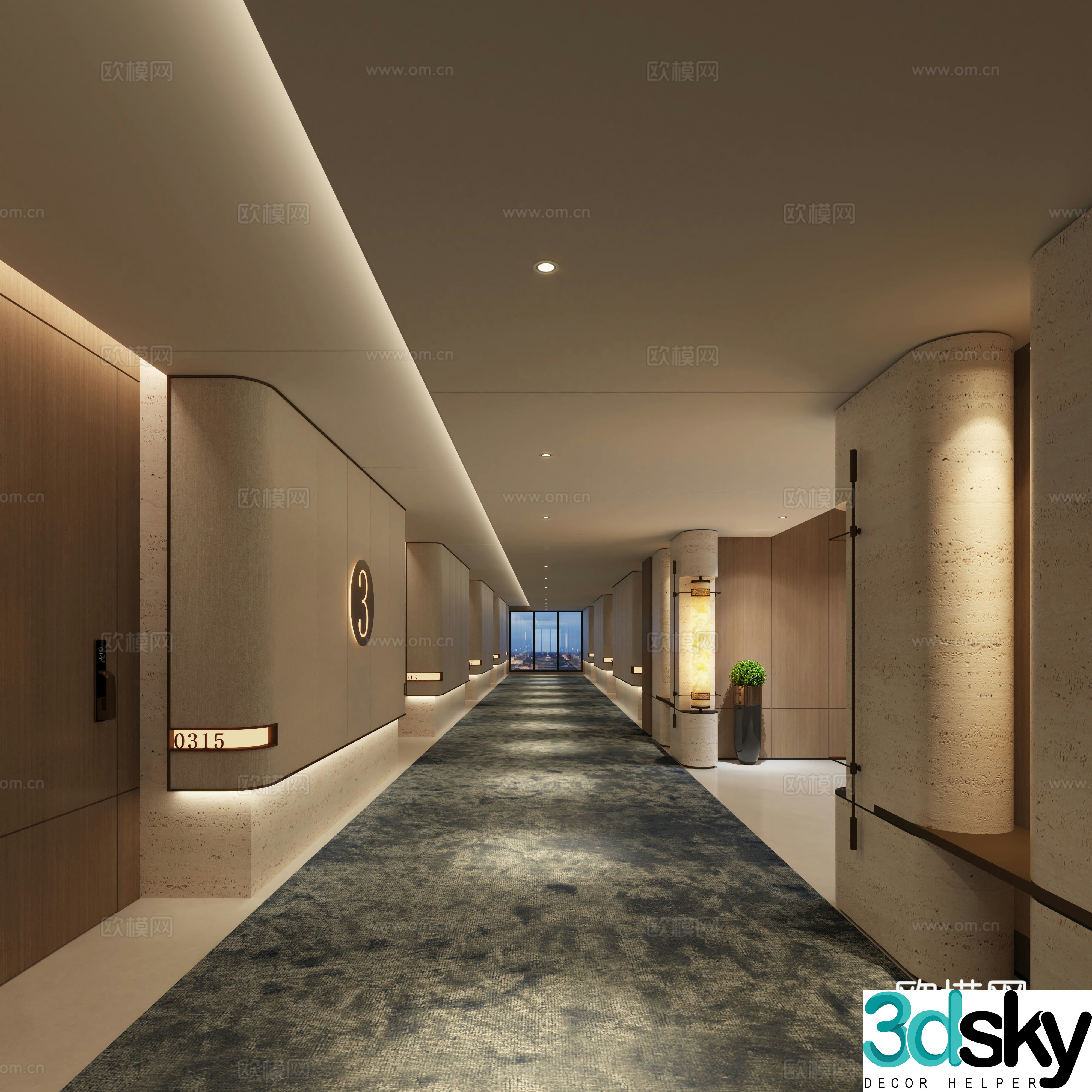 Modern club aisle hotel aisle 3d model