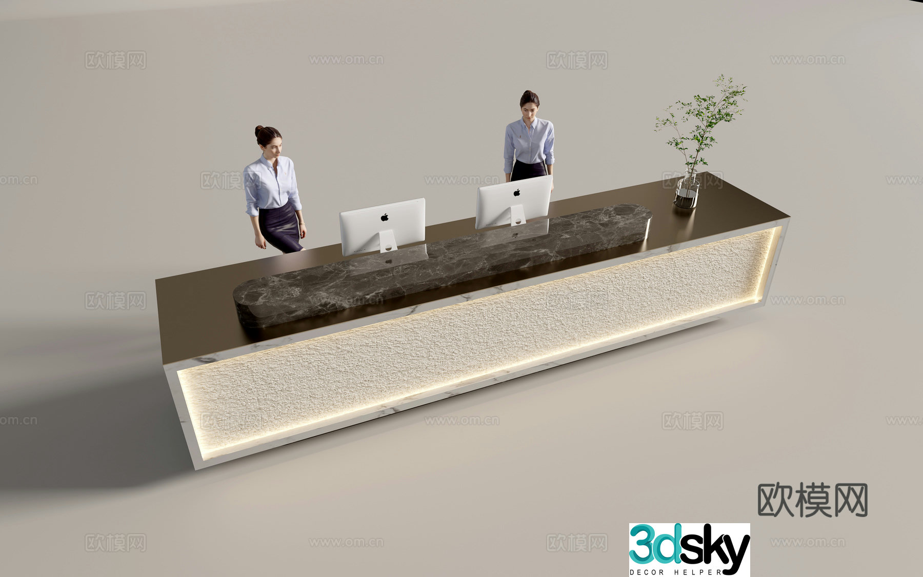 Modern company front desk reception desk service desk 3d model